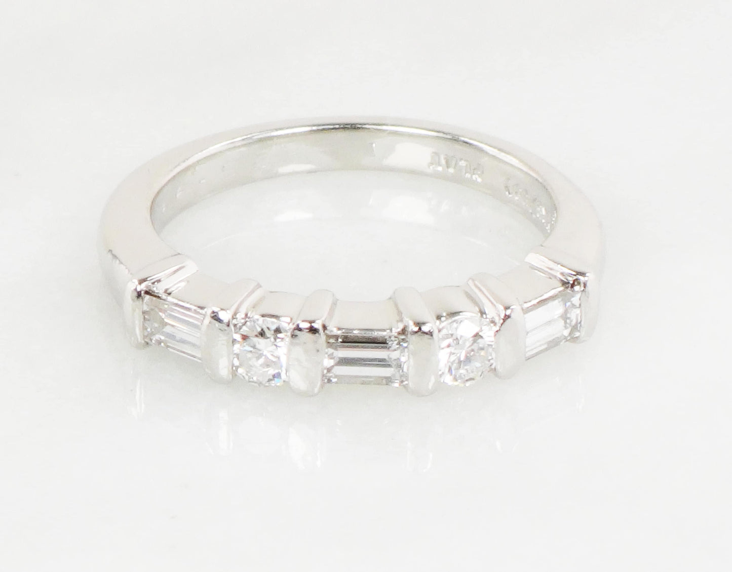 Vintage Platinum Diamond Wedding Band: Baguette & Round Cut, Size 6.5