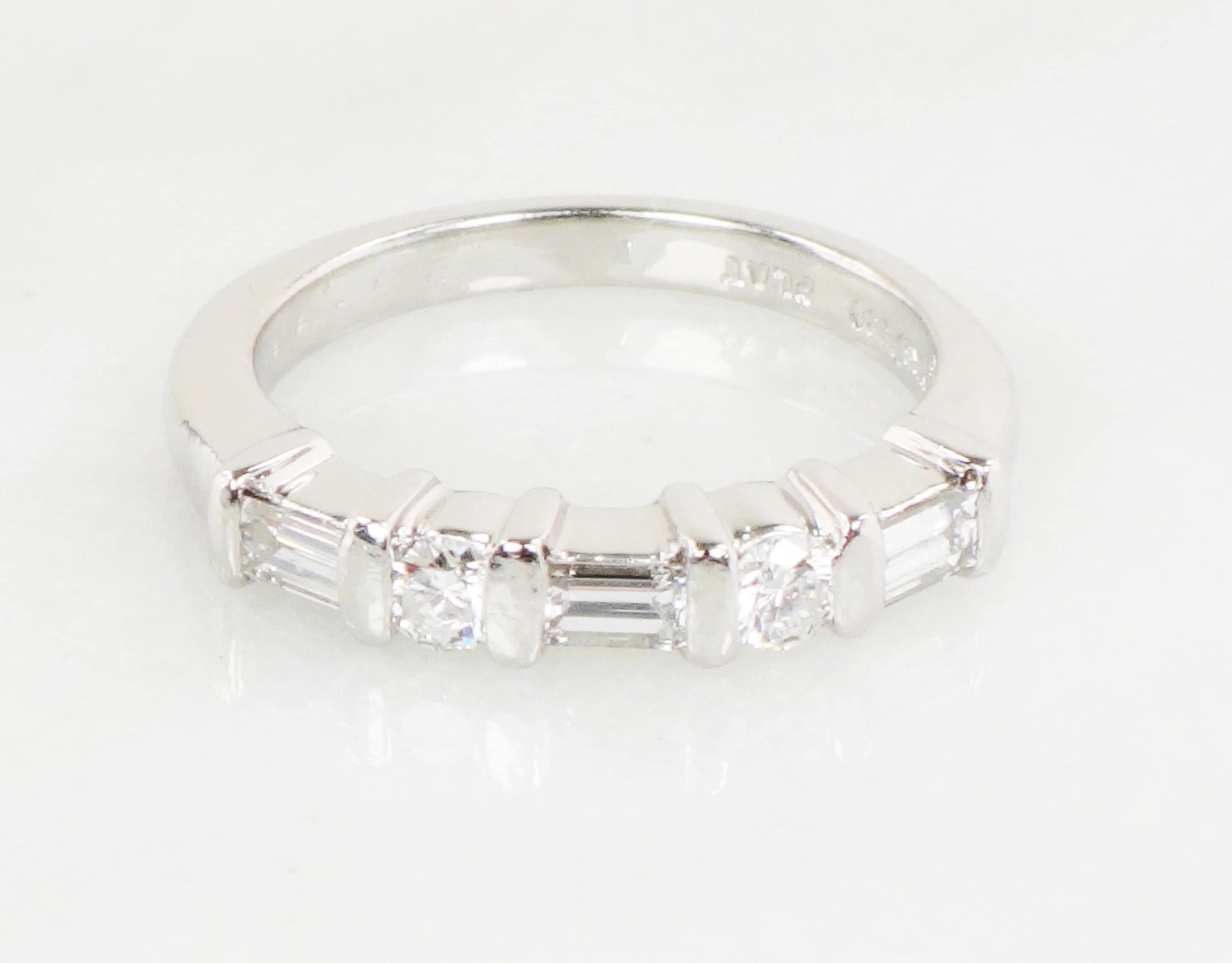 Vintage Platinum Diamond Wedding Band: Baguette & Round Cut, Size 6.5