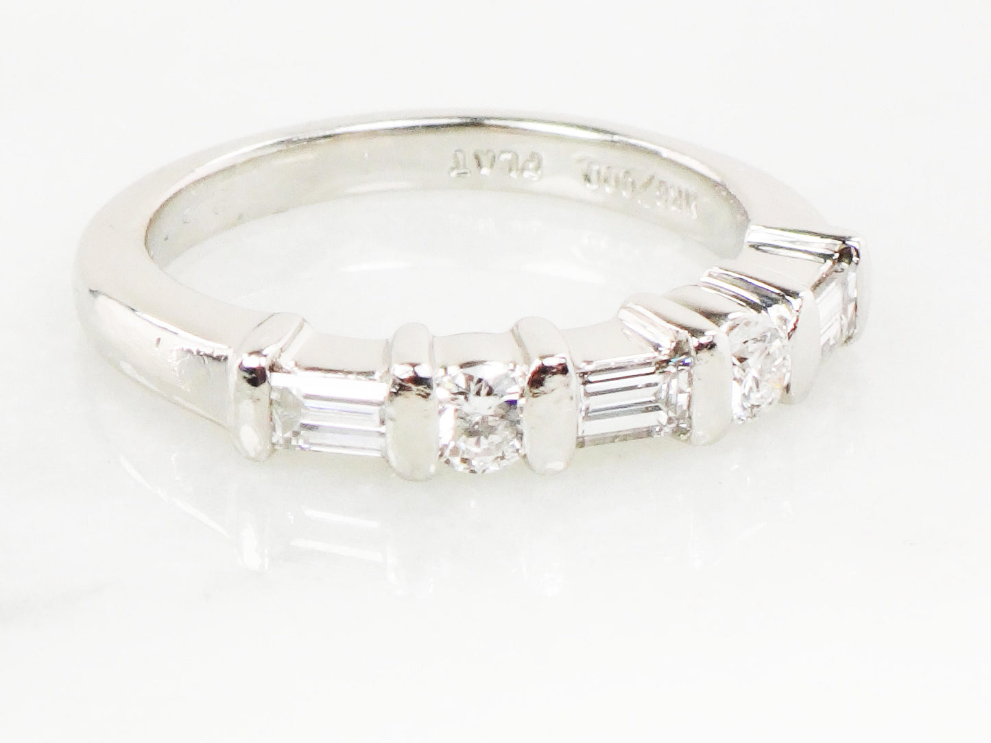 Vintage Platinum Natural Diamond Wedding Band Baguette and Round Cut Diamond Wedding Ring Over 1/2 CT Size 6.5