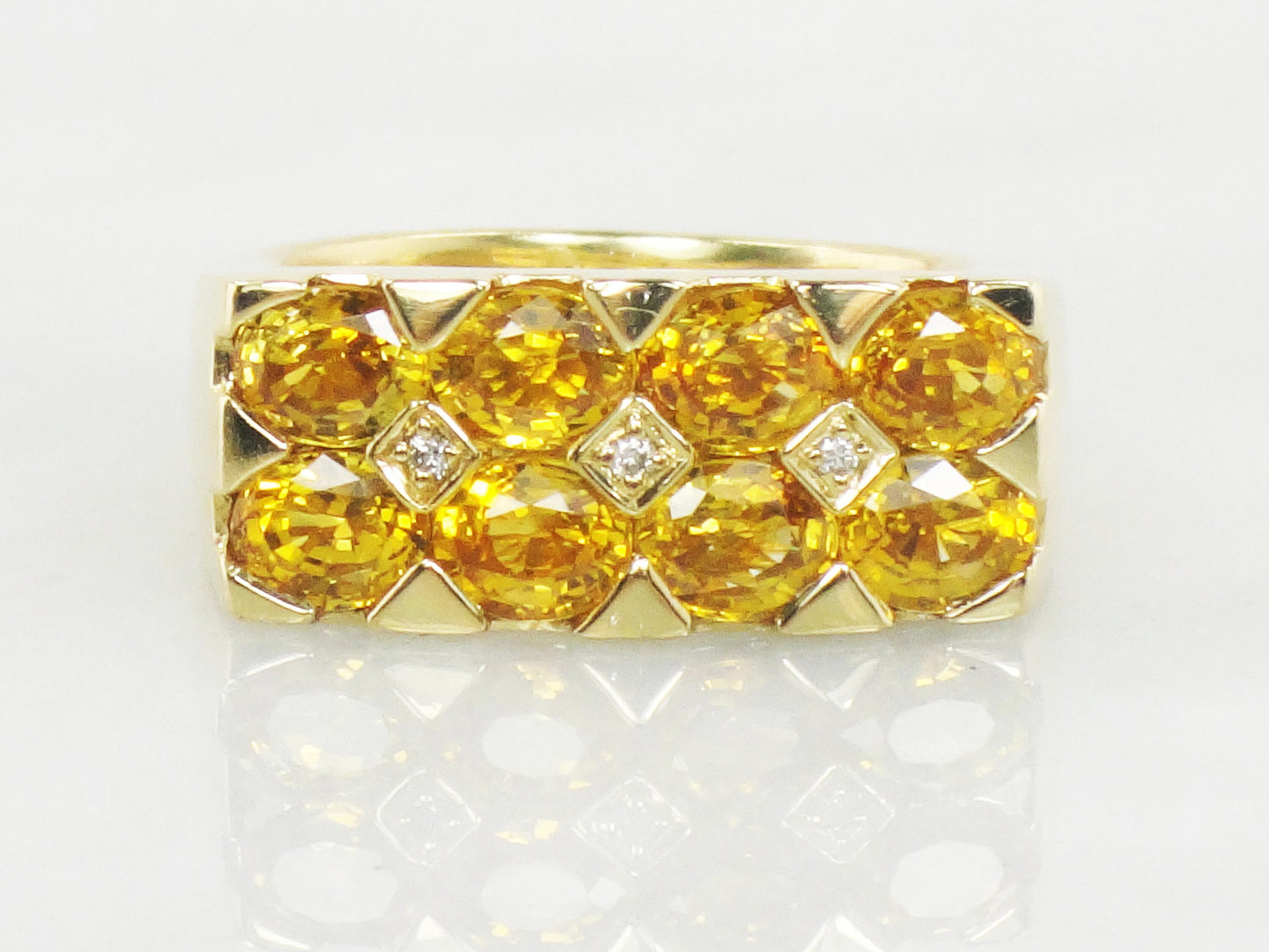 Vintage 18k Natural Yellow Sapphire and Diamond Ring Heavy 18k Gold Ring Size 7