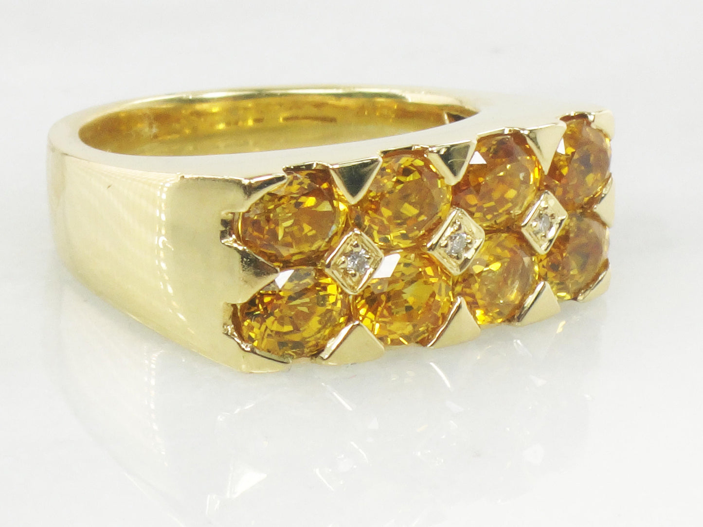 Vintage 18k Natural Yellow Sapphire and Diamond Ring Heavy 18k Gold Ring Size 7