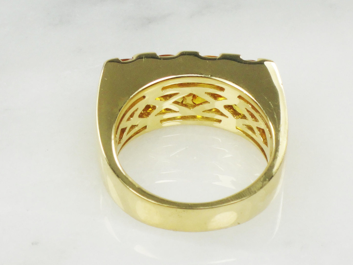 Vintage 18k Natural Yellow Sapphire and Diamond Ring Heavy 18k Gold Ring Size 7
