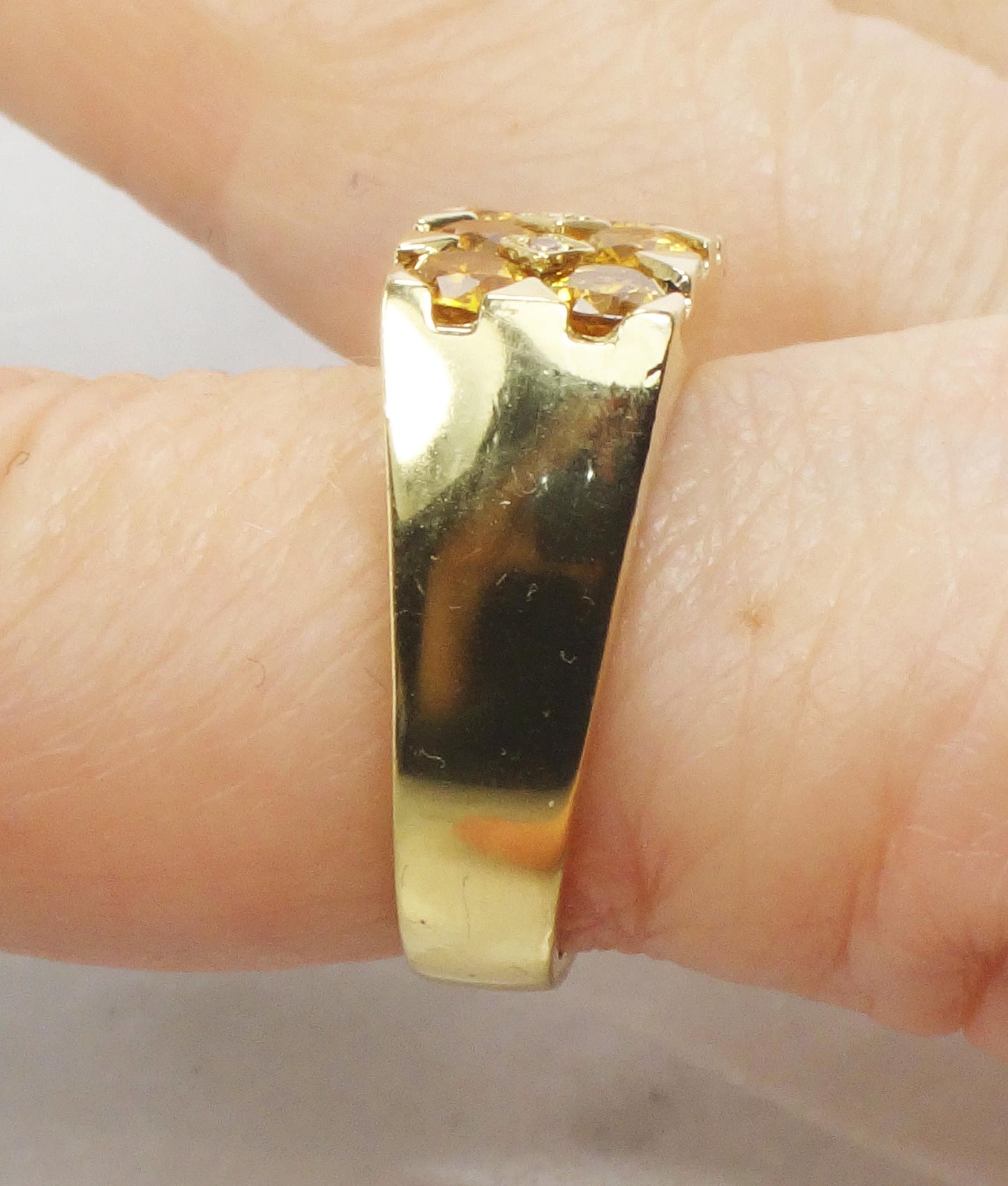 Vintage 18k Natural Yellow Sapphire and Diamond Ring Heavy 18k Gold Ring Size 7