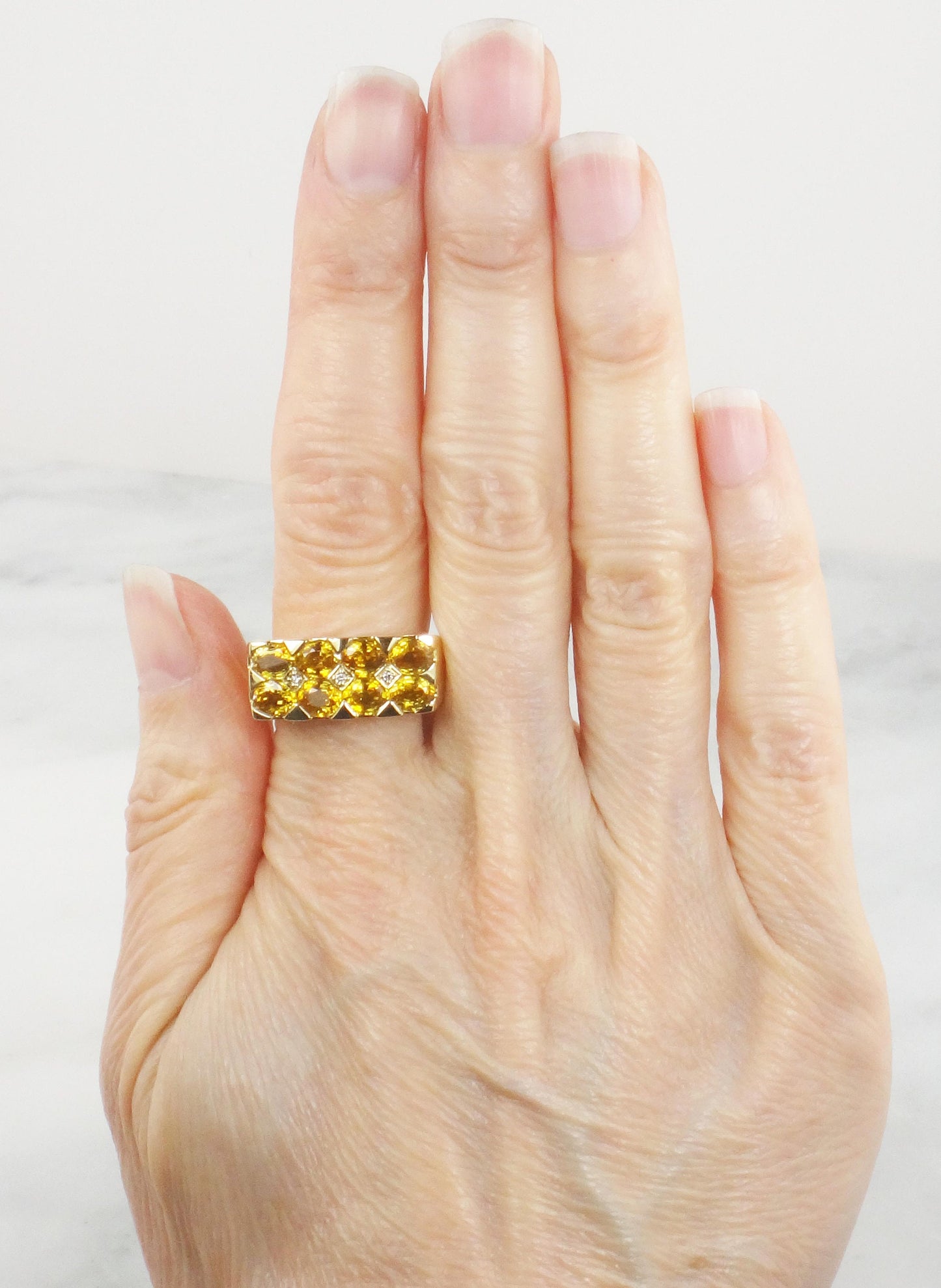 Vintage 18k Natural Yellow Sapphire and Diamond Ring Heavy 18k Gold Ring Size 7