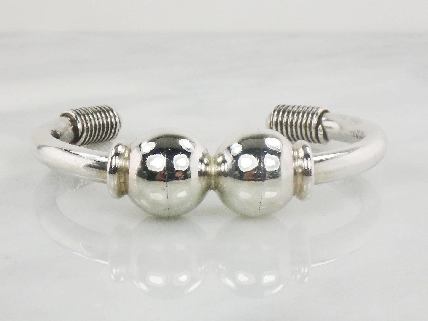 Vintage Sterling Silver Ball Cuff Bracelet - Mexico Silver