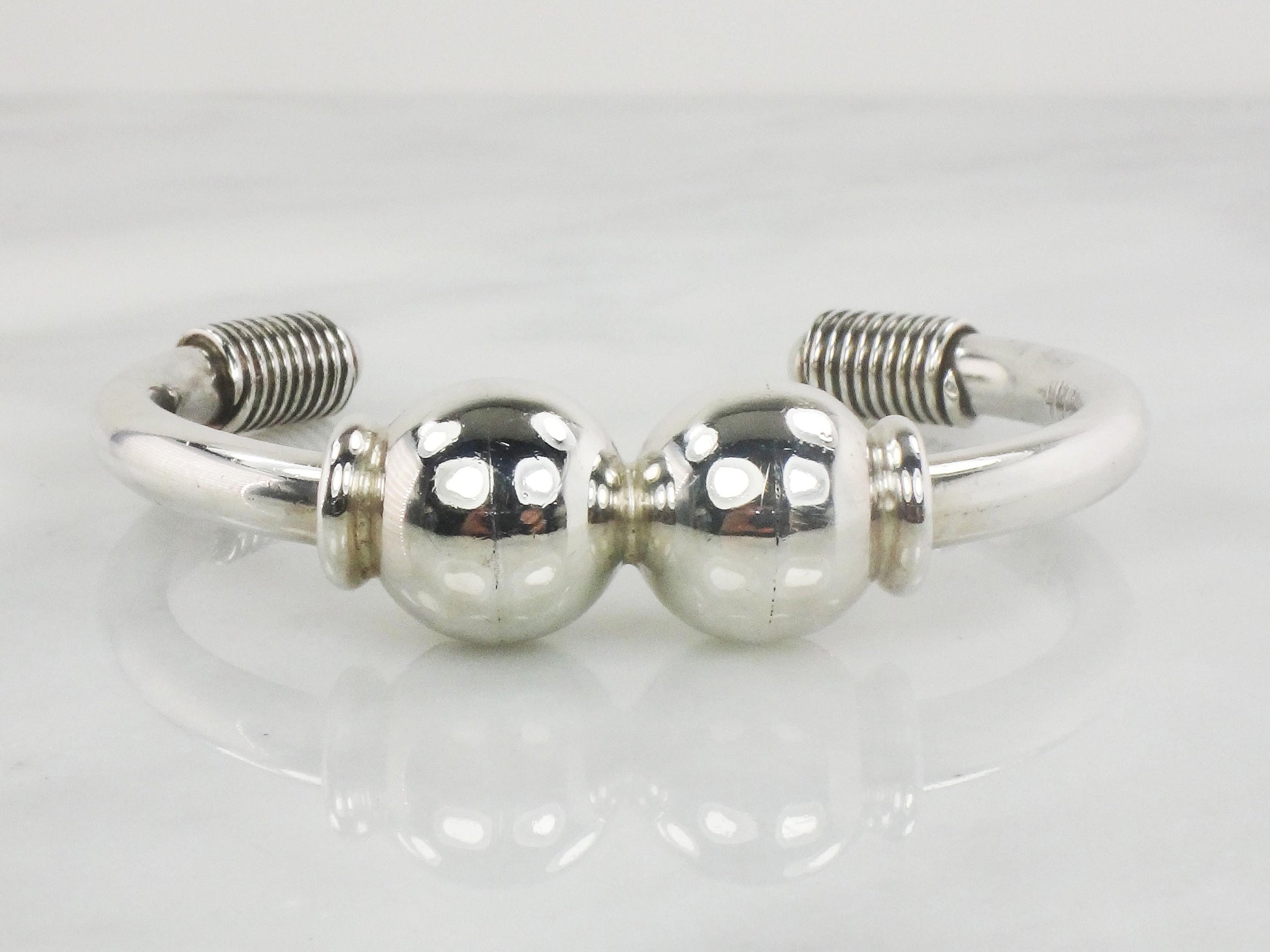 Vintage Sterling Silver Ball Cuff Bracelet - Mexico Silver