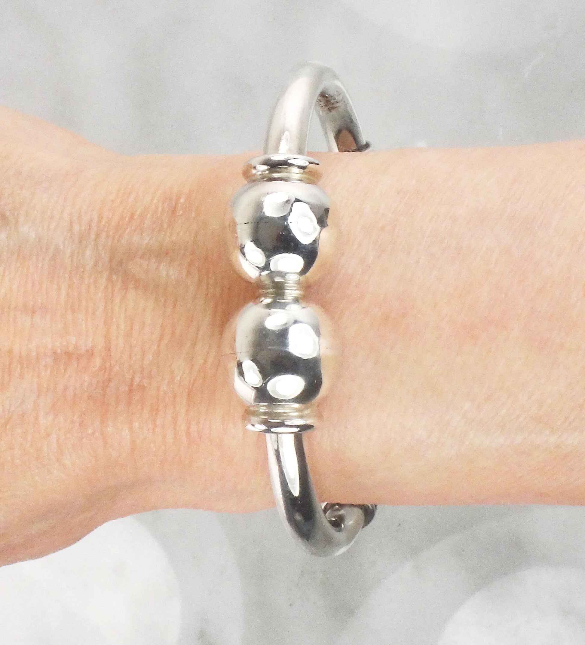 Vintage Sterling Silver Ball Cuff Bracelet - Mexico Silver