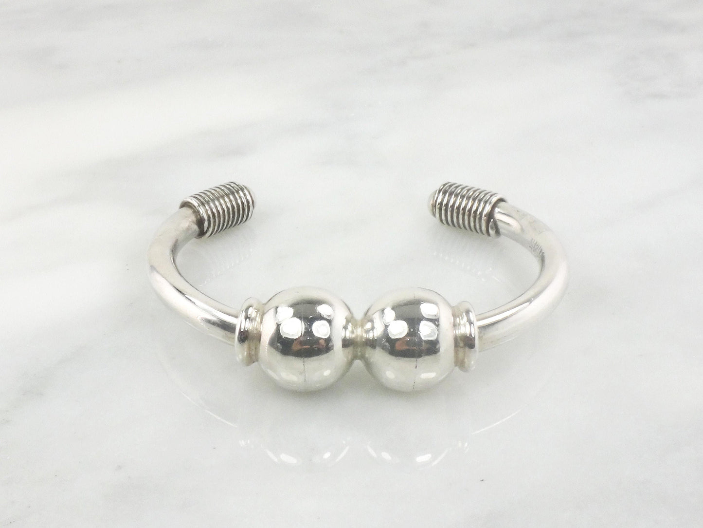Vintage Sterling Silver Ball Cuff Bracelet - Mexico Silver