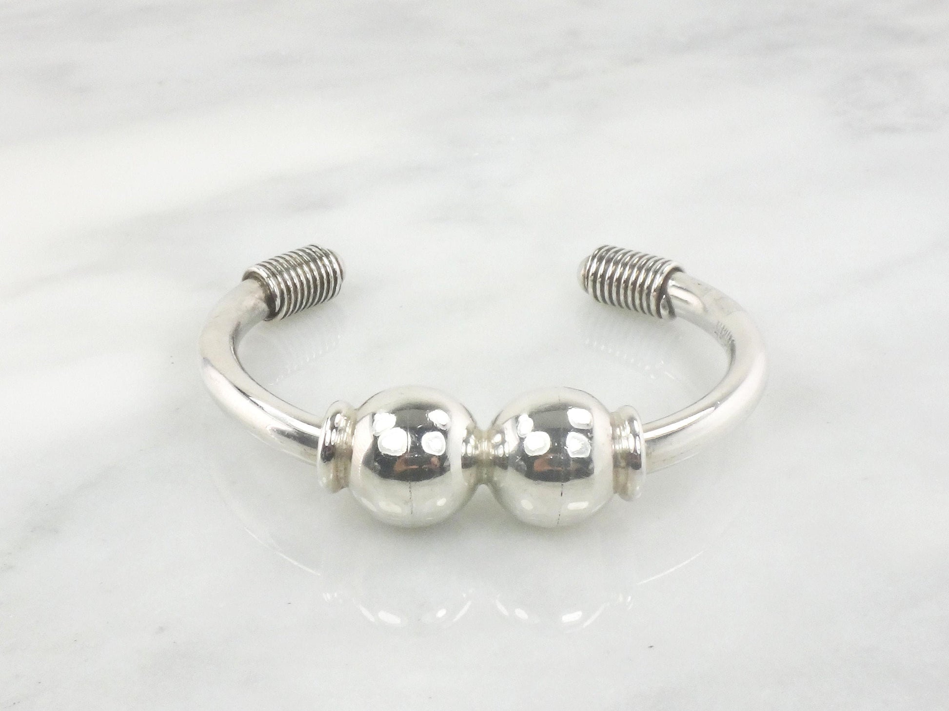Vintage Sterling Silver Ball Cuff Bracelet - Mexico Silver