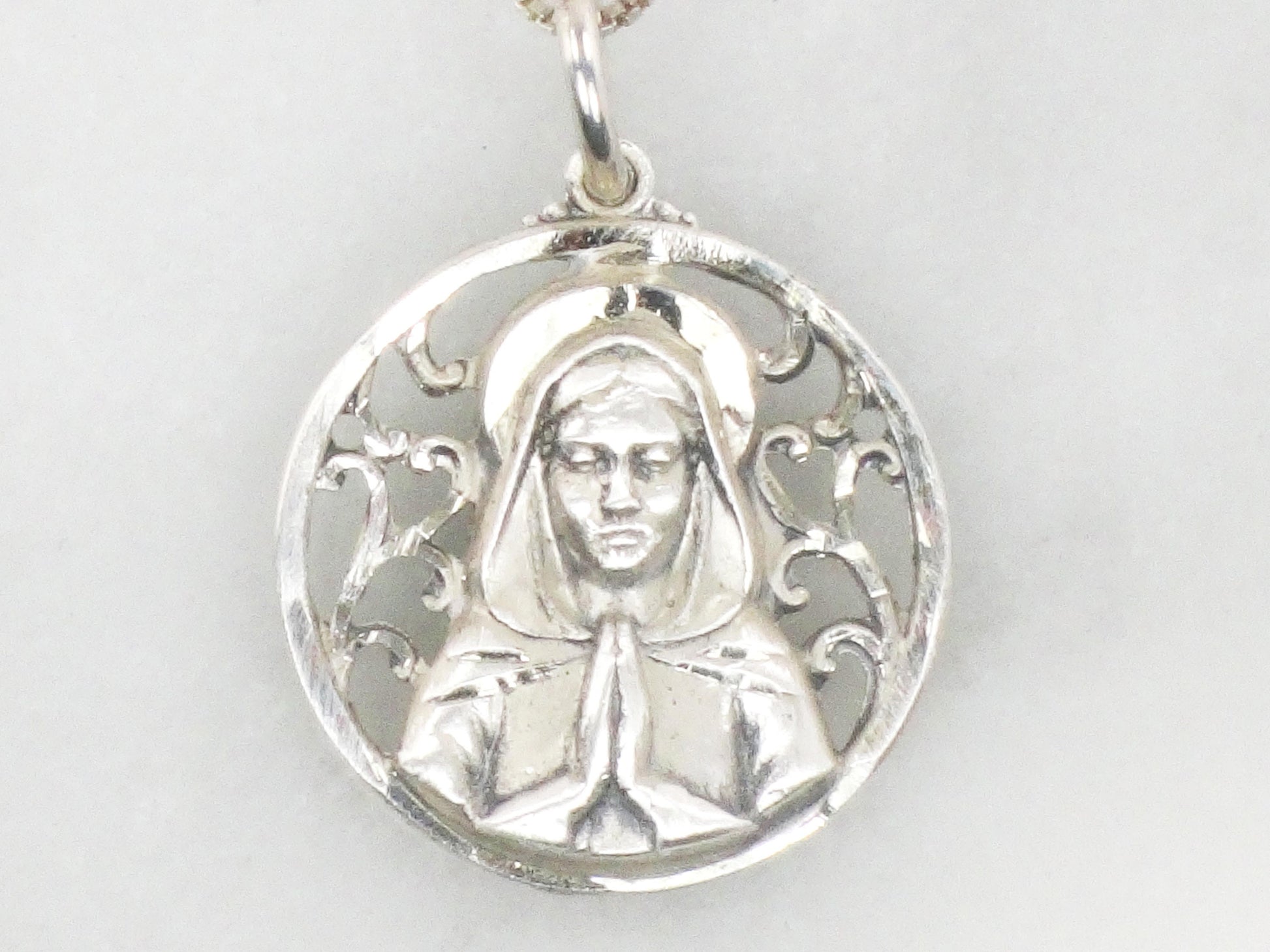 Vintage Sterling Silver Virgin Mary Necklace Mother Mary Pendant - 16.75" Chain