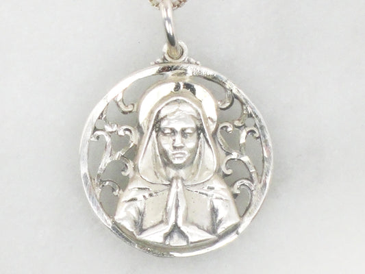 Vintage Sterling Silver Virgin Mary Necklace Mother Mary Pendant - 16.75" Chain