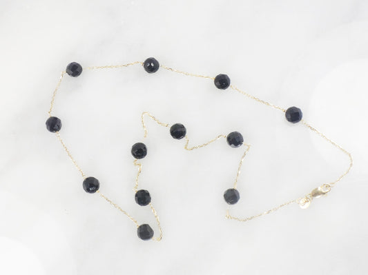 Vintage 14k Yellow Gold Black Onyx Bead and Link Necklace 16" Choker Station Necklace