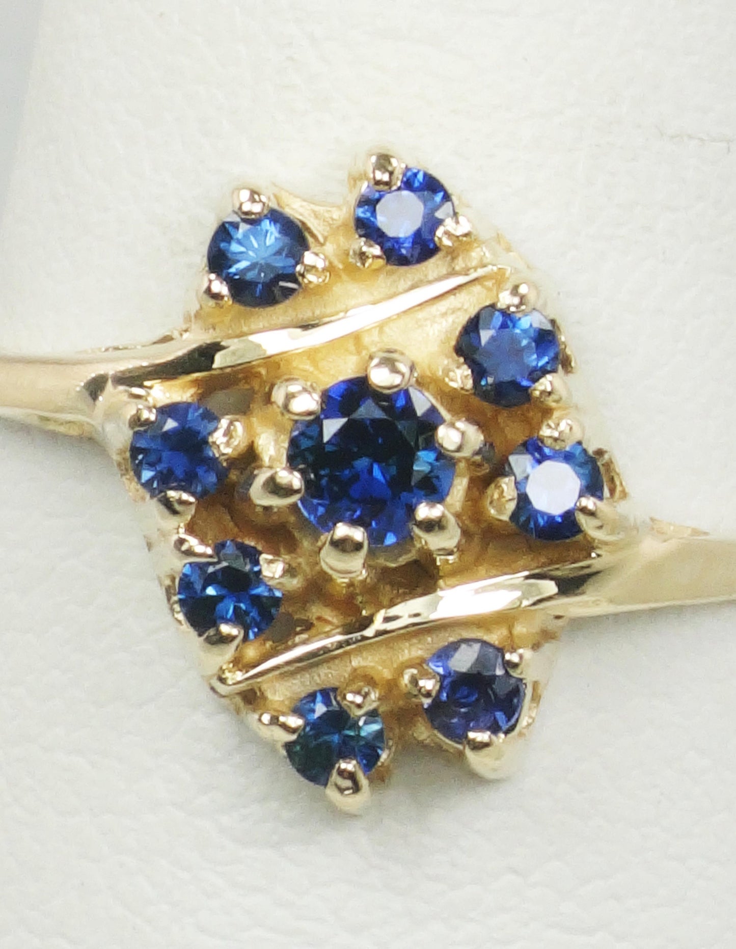 Vintage 14k Yellow Gold Blue Topaz Ring London Blue Topaz Cluster Ring - December Birthstone Right Hand Ring - Size 8.5