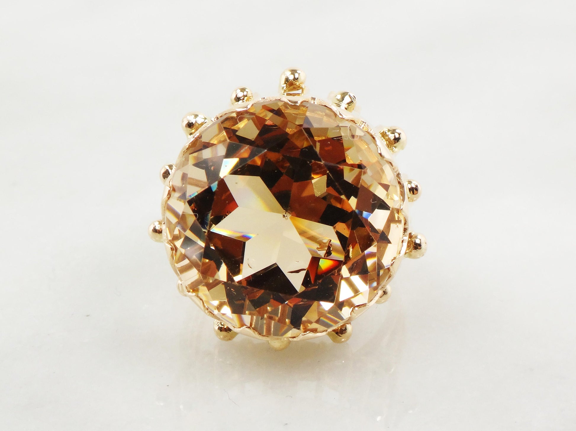 Vintage 14k Yellow Gold Beryl Ring: 16 Carat Heliodor Statement Ring