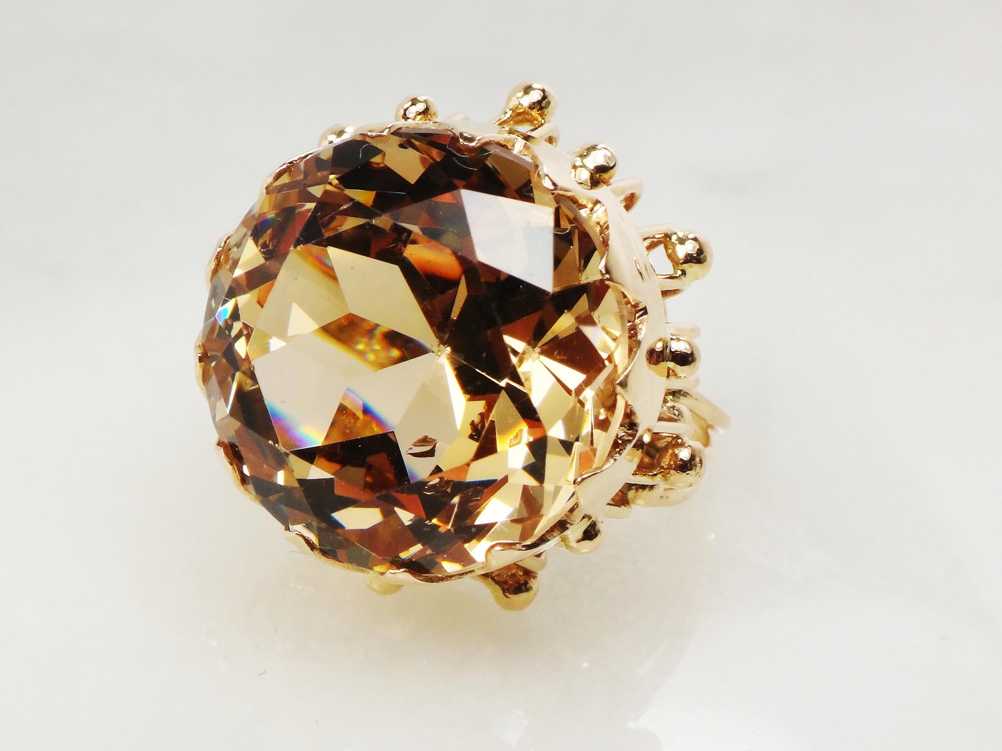 Vintage 14k Yellow Gold Beryl Ring: 16 Carat Heliodor Statement Ring