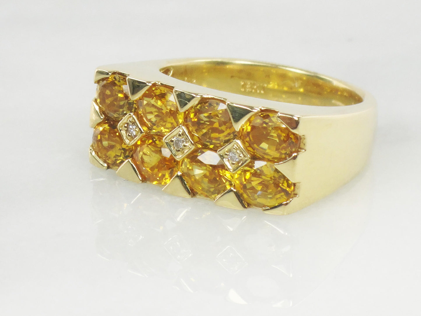 Vintage 18k Natural Yellow Sapphire and Diamond Ring Heavy 18k Gold Ring Size 7