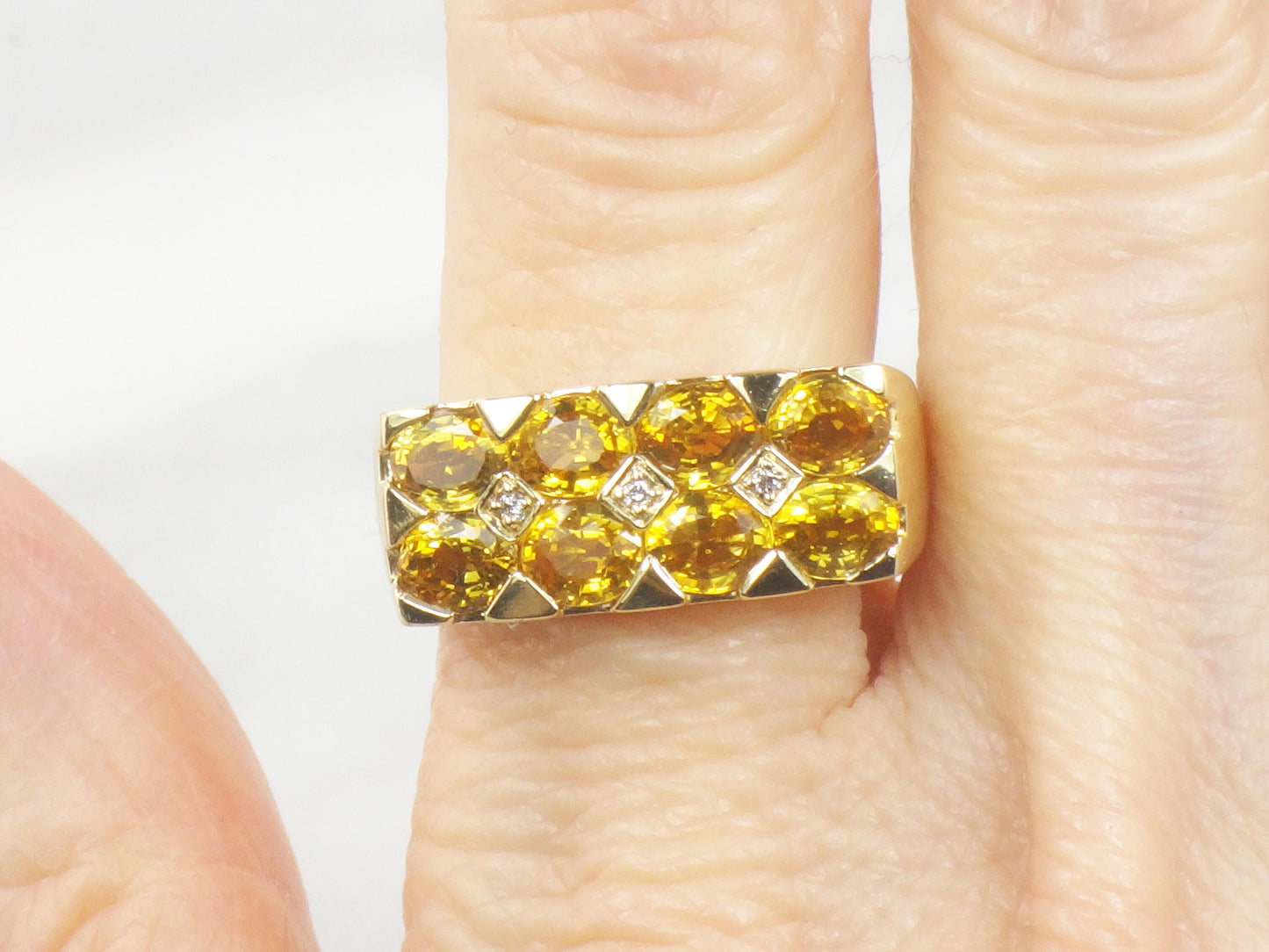 Vintage 18k Natural Yellow Sapphire and Diamond Ring Heavy 18k Gold Ring Size 7
