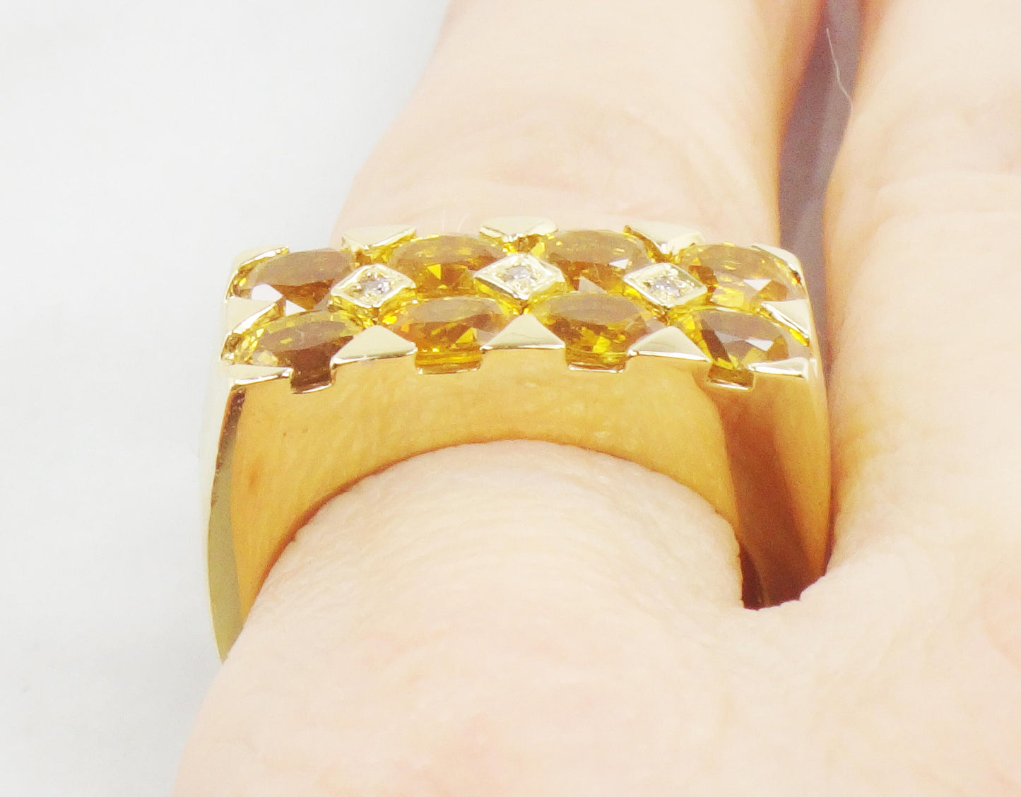 Vintage 18k Natural Yellow Sapphire and Diamond Ring Heavy 18k Gold Ring Size 7