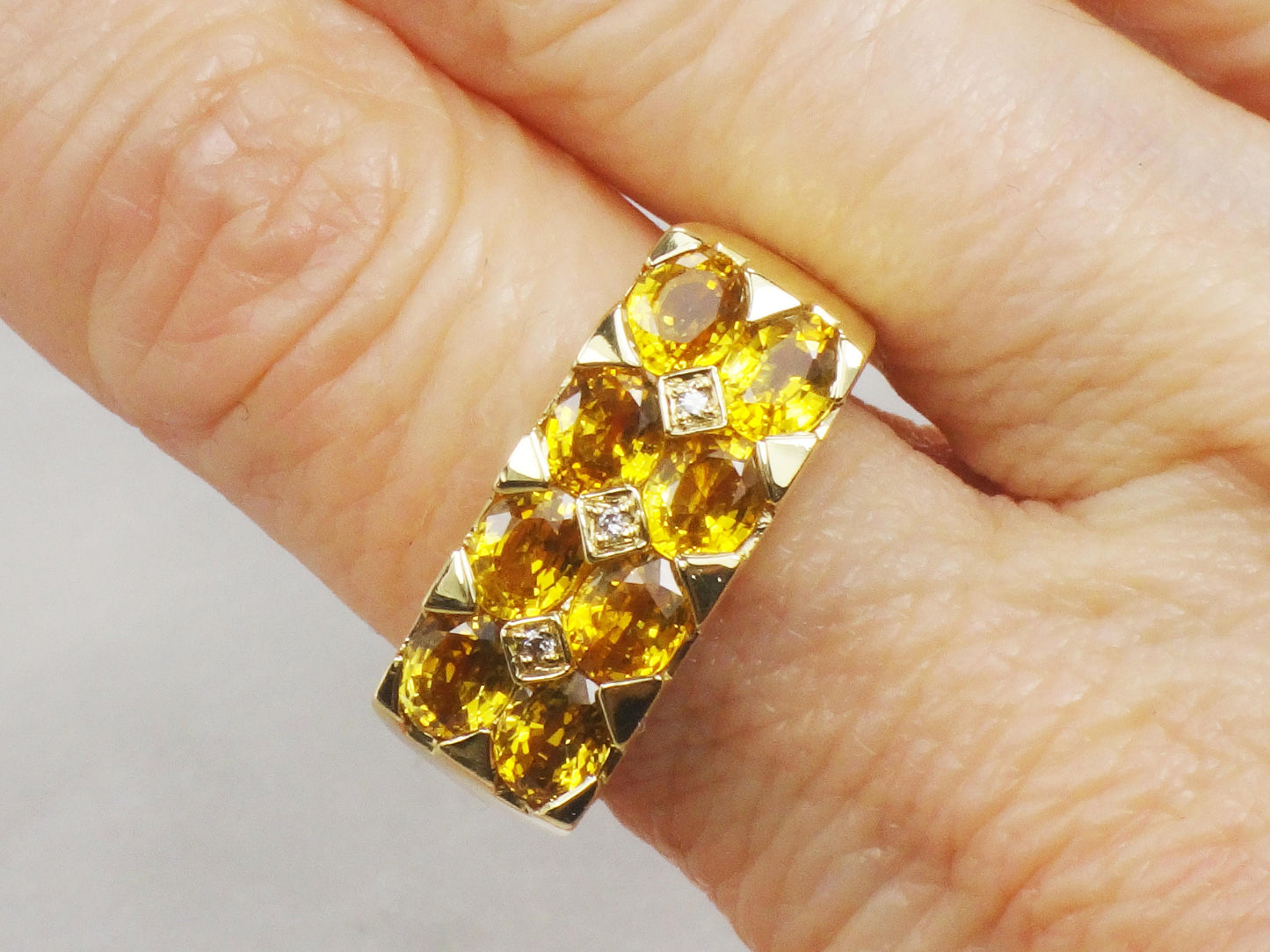 Vintage 18k Natural Yellow Sapphire and Diamond Ring Heavy 18k Gold Ring Size 7