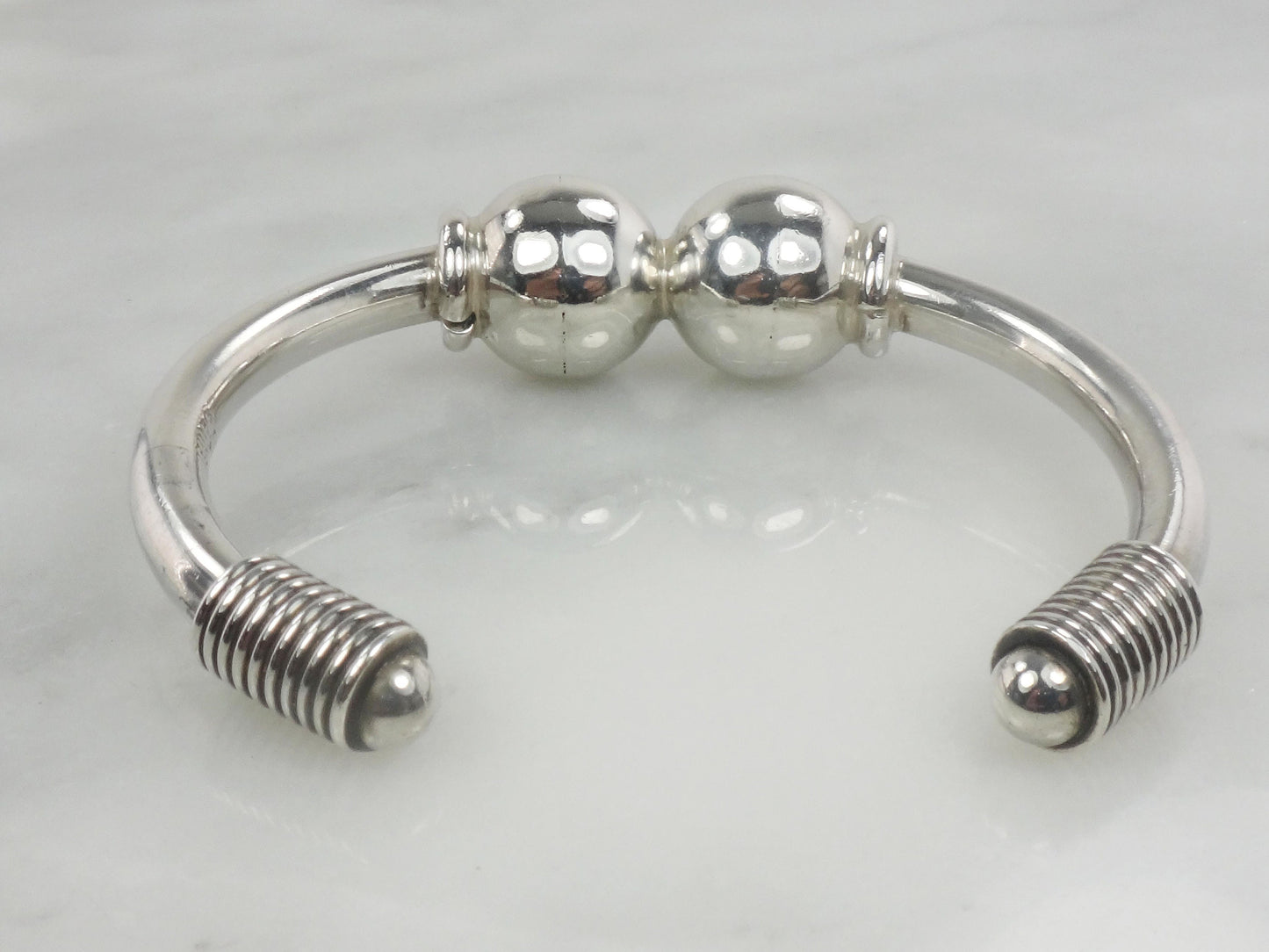 Vintage Sterling Silver Ball Cuff Bracelet - Mexico Silver