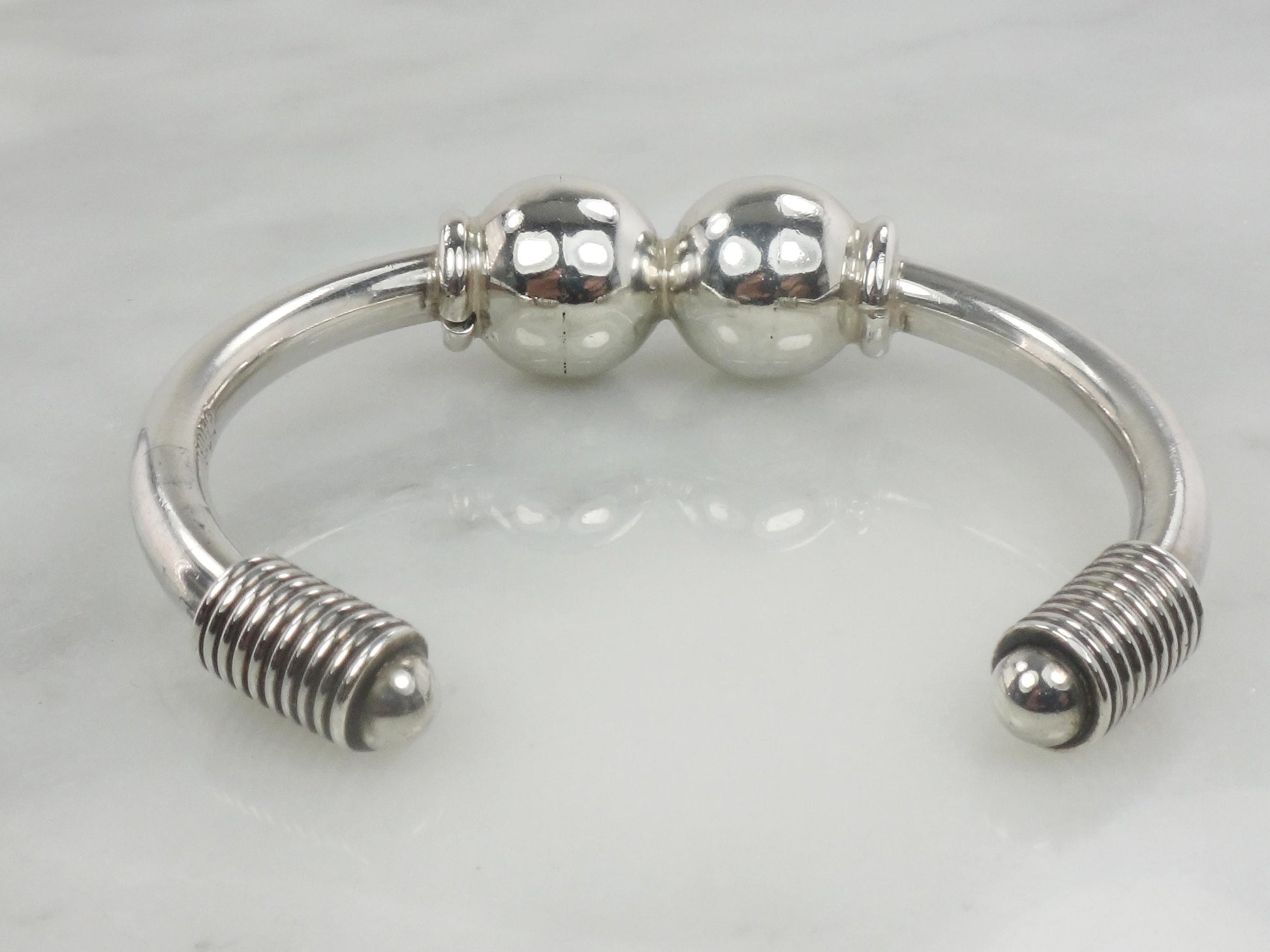 Vintage Sterling Silver Ball Cuff Bracelet - Mexico Silver