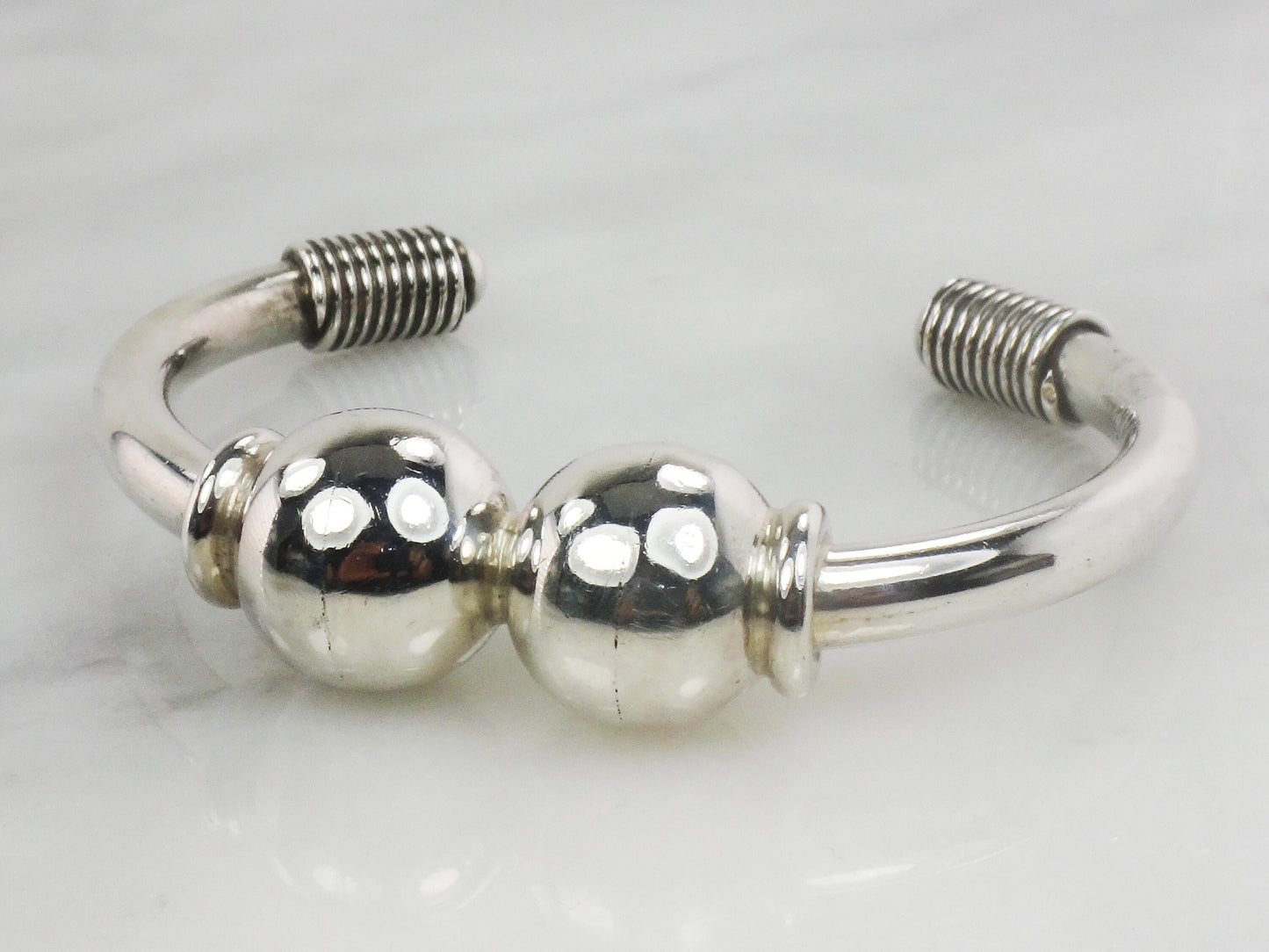 Vintage Sterling Silver Ball Cuff Bracelet - Mexico Silver