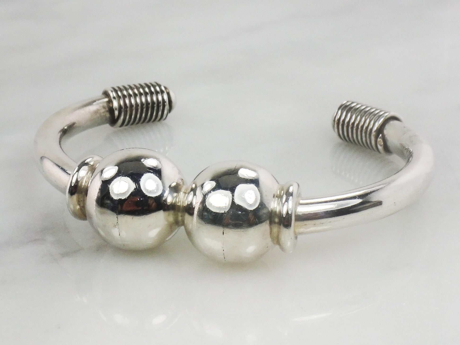 Vintage Sterling Silver Ball Cuff Bracelet - Mexico Silver