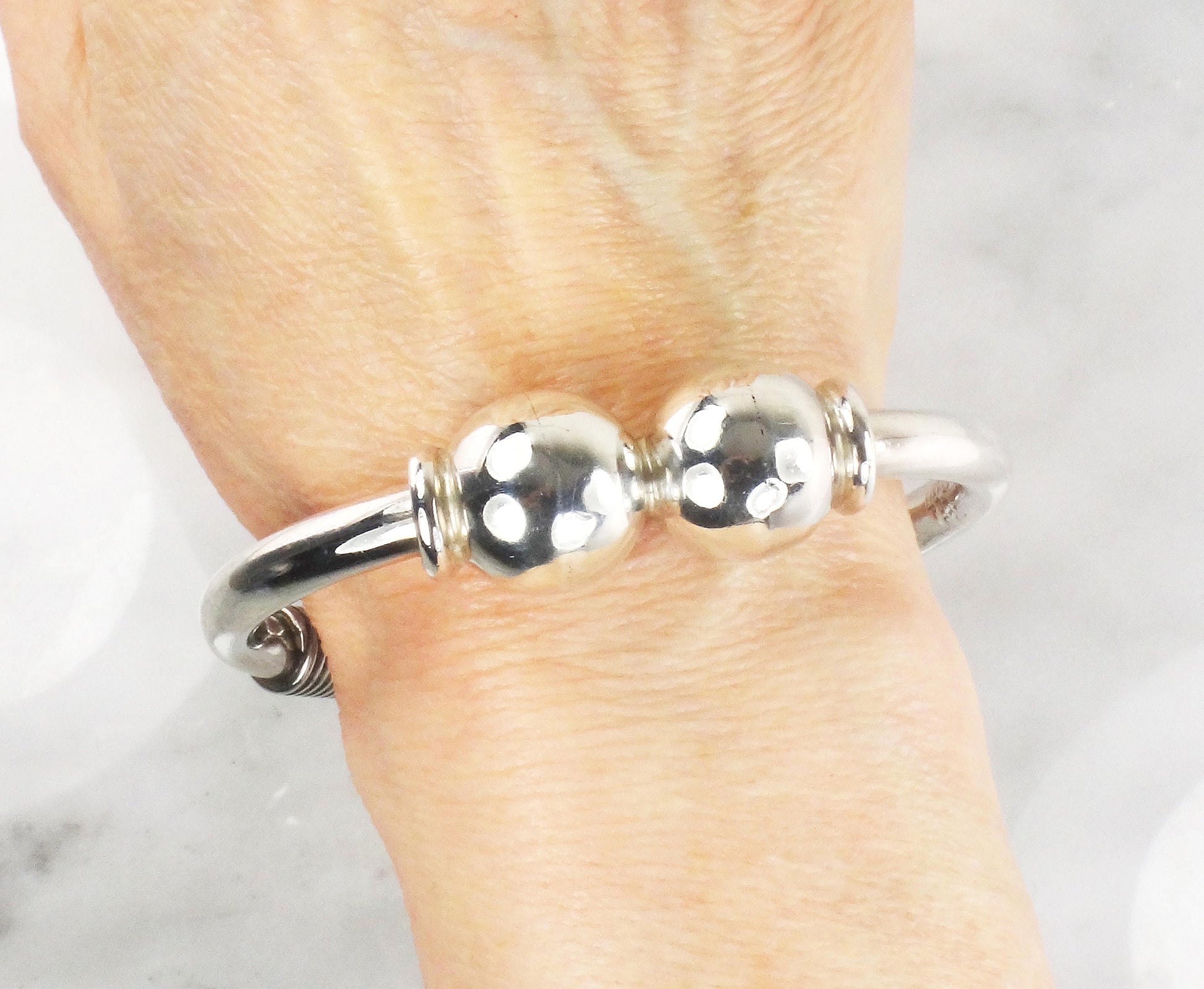 Vintage Sterling Silver Ball Cuff Bracelet - Mexico Silver