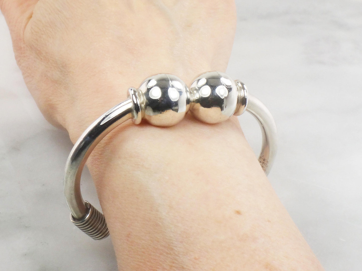 Vintage Sterling Silver Ball Cuff Bracelet - Mexico Silver