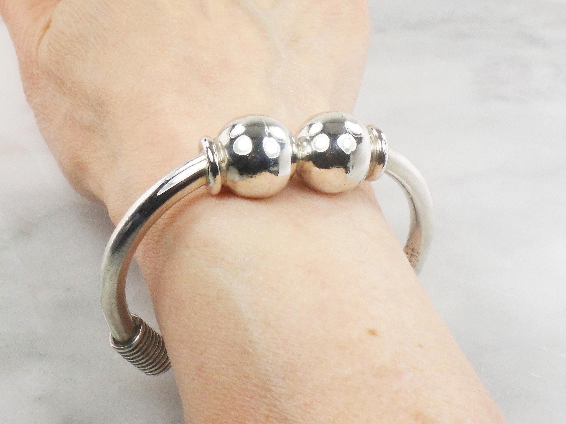 Vintage Sterling Silver Ball Cuff Bracelet - Mexico Silver
