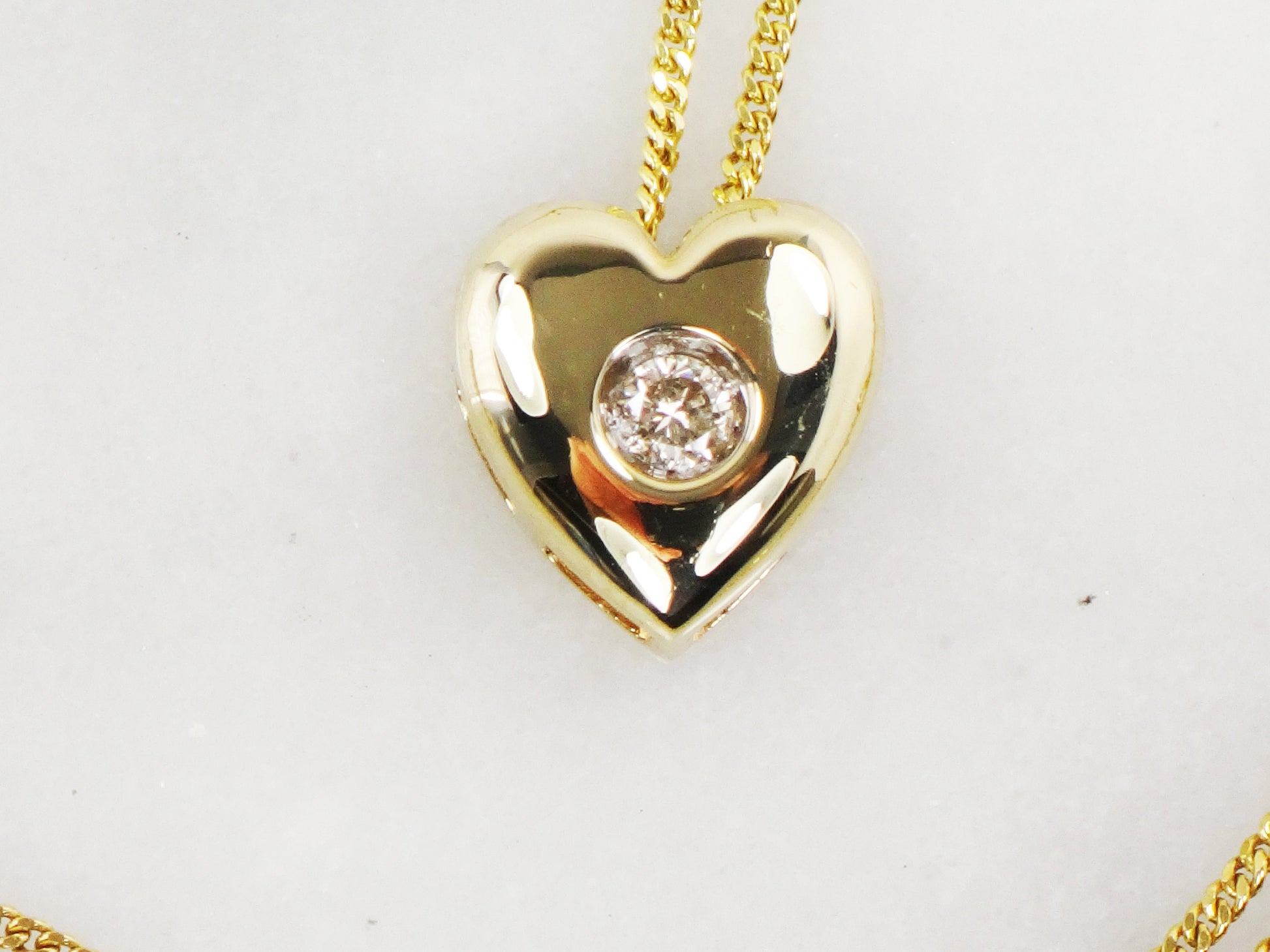 Vintage 14k Yellow Gold Diamond Heart Pendant Necklace, 16" Chain