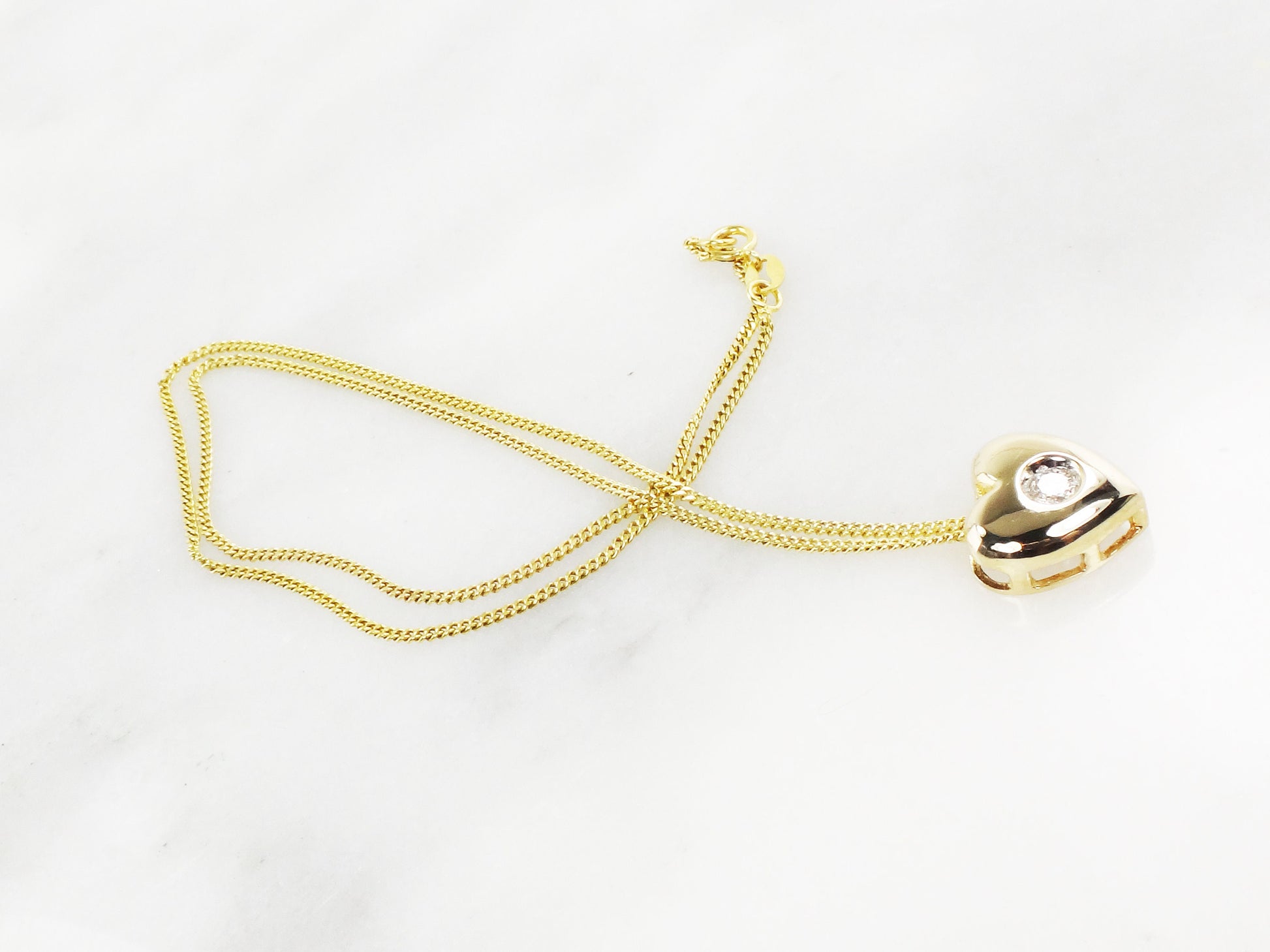 Vintage 14k Yellow Gold Diamond Heart Pendant Necklace, 16" Chain