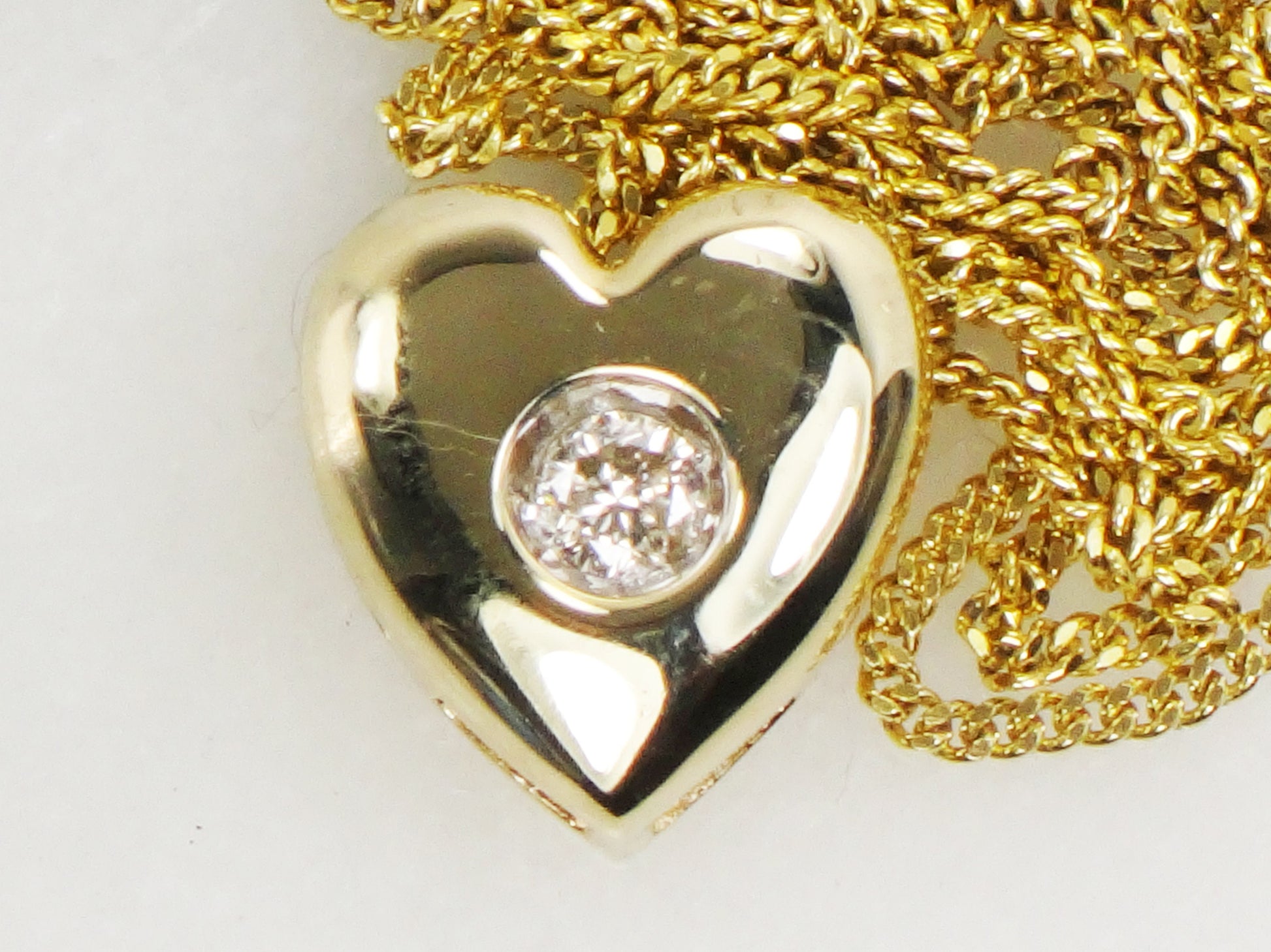 Vintage 14k Yellow Gold Diamond Heart Pendant Necklace, 16" Chain