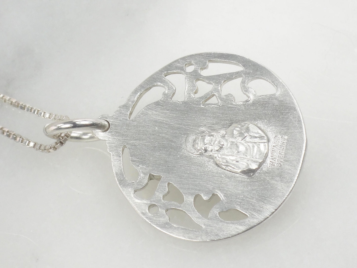 Vintage Sterling Silver Virgin Mary Necklace Mother Mary Pendant - 16.75" Chain