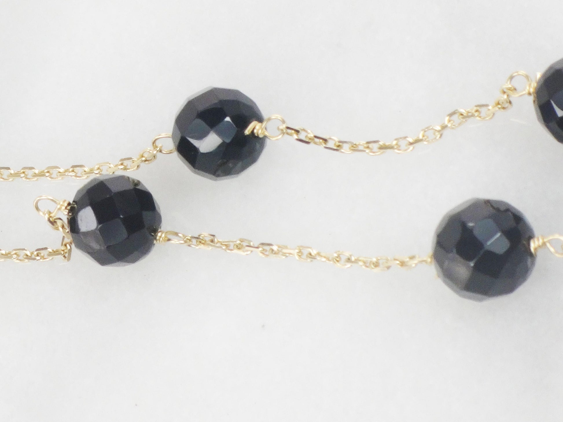 Vintage 14k Yellow Gold Black Onyx Bead and Link Necklace 16" Choker Station Necklace
