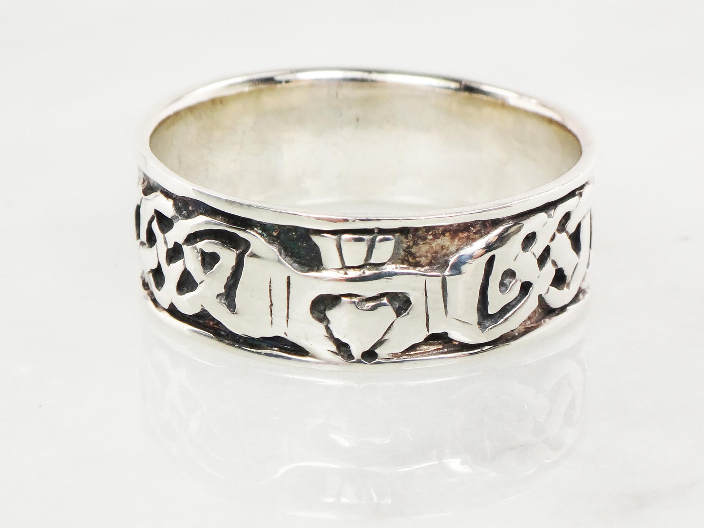 Vintage Sterling Silver Claddagh Ring Band - Irish Celtic Knot, Size 12