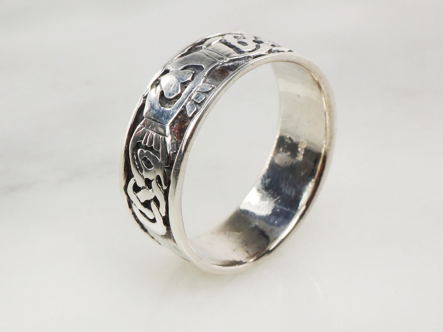 Vintage Sterling Silver Claddagh Ring Band - Irish Celtic Knot, Size 12