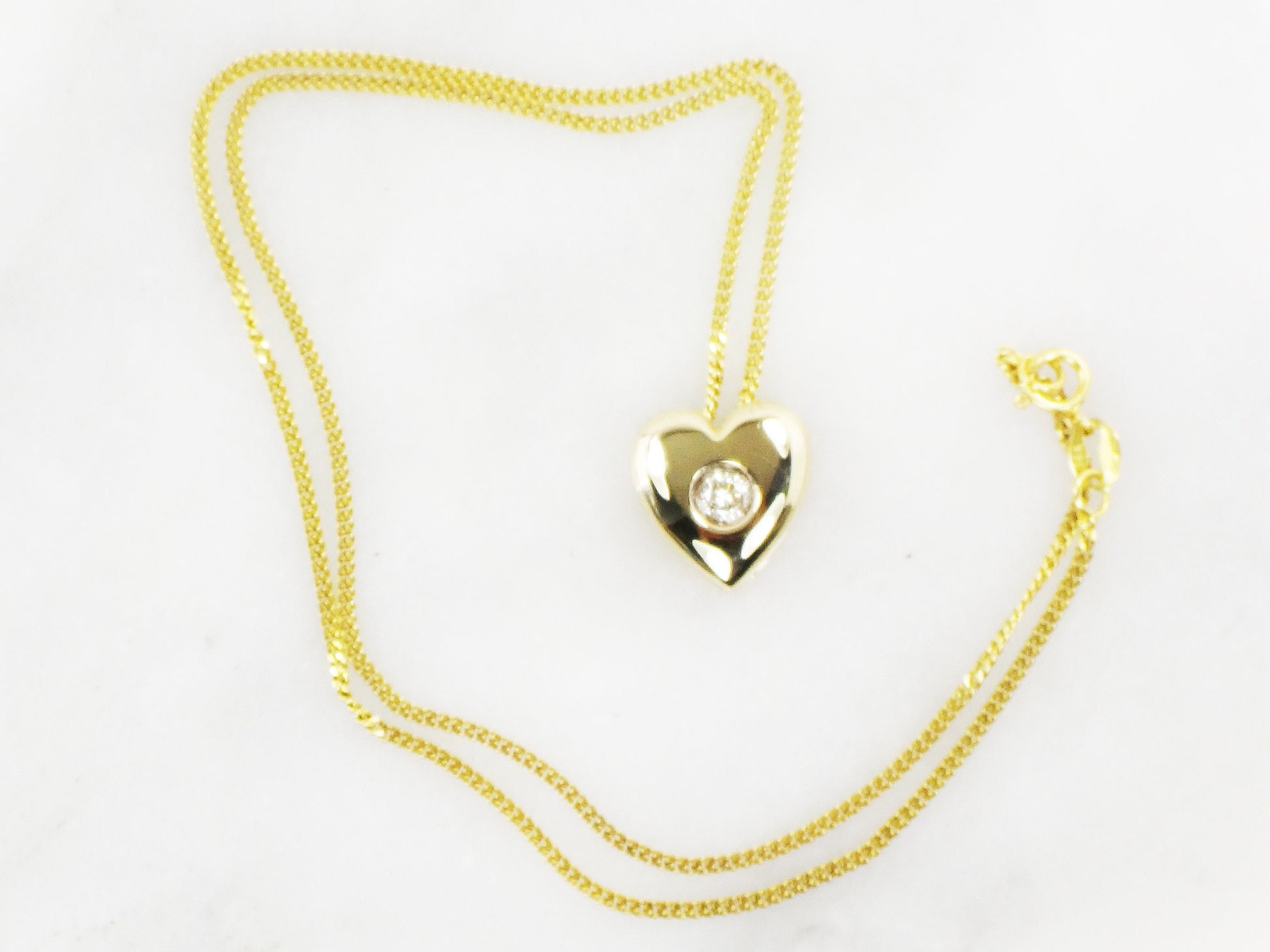 Vintage 14k Yellow Gold Diamond Heart Pendant Necklace, 16" Chain