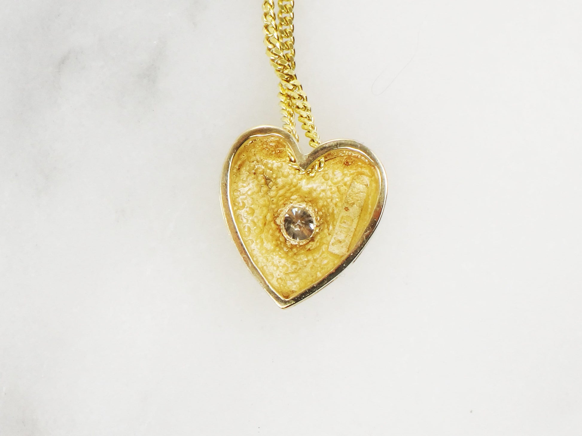 Vintage 14k Yellow Gold Diamond Heart Pendant Necklace, 16" Chain