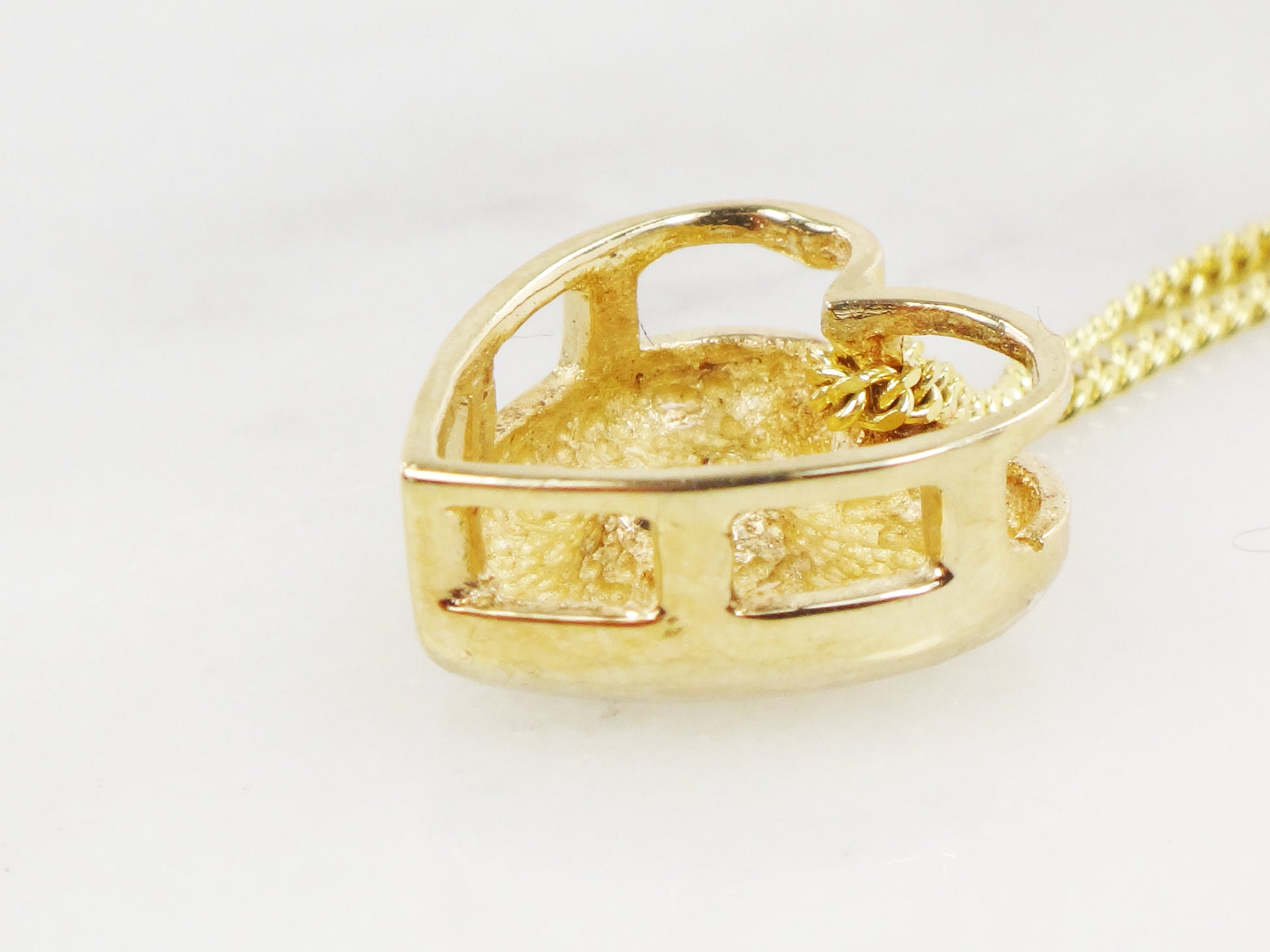 Vintage 14k Yellow Gold Diamond Heart Pendant Necklace, 16" Chain