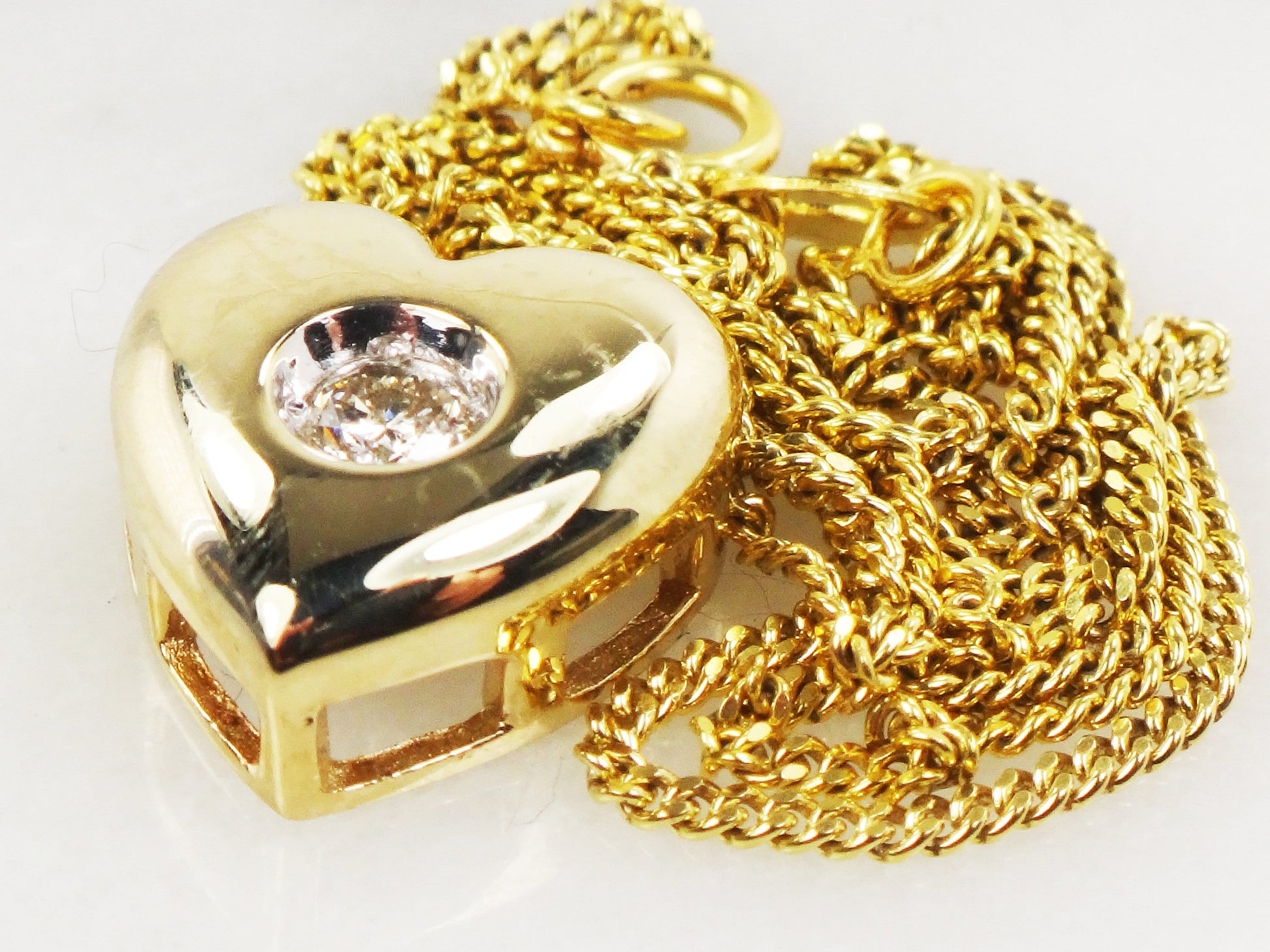 Vintage 14k Yellow Gold Diamond Heart Pendant Necklace, 16" Chain