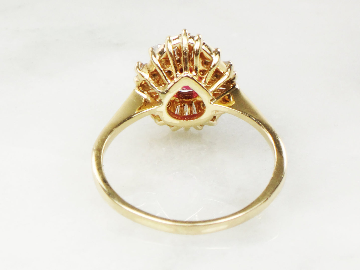 Vintage 14k Yellow Gold Ruby Diamond Ring: Ballerina Style