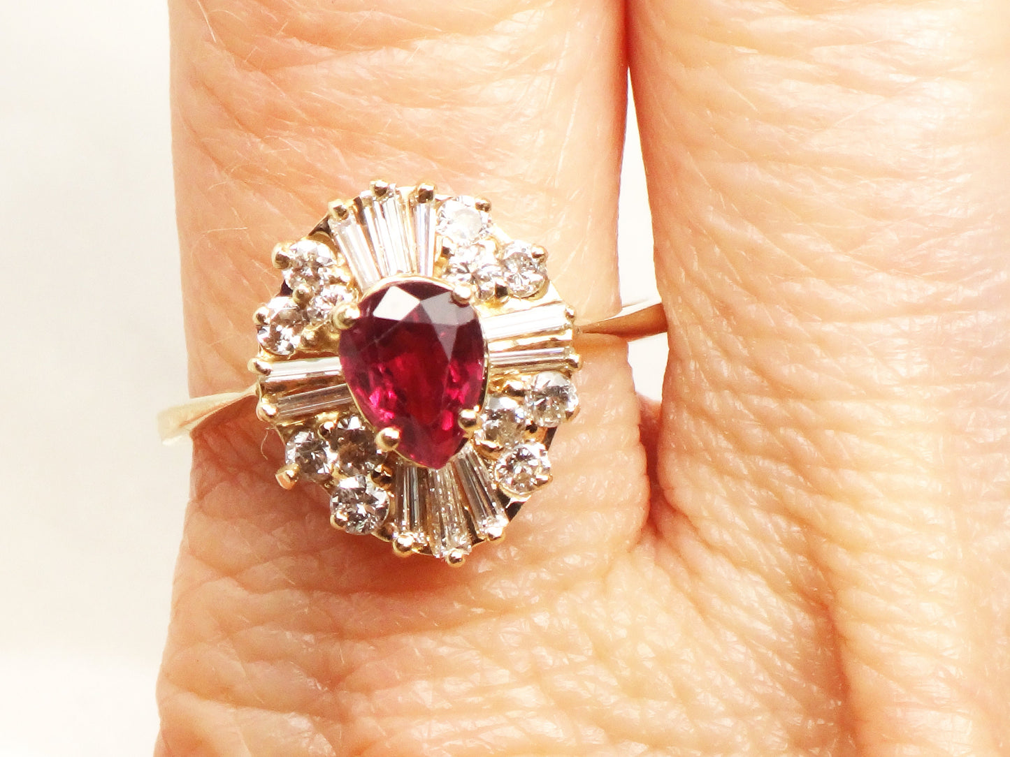 Vintage 14k Yellow Gold Ruby Diamond Ring: Ballerina Style