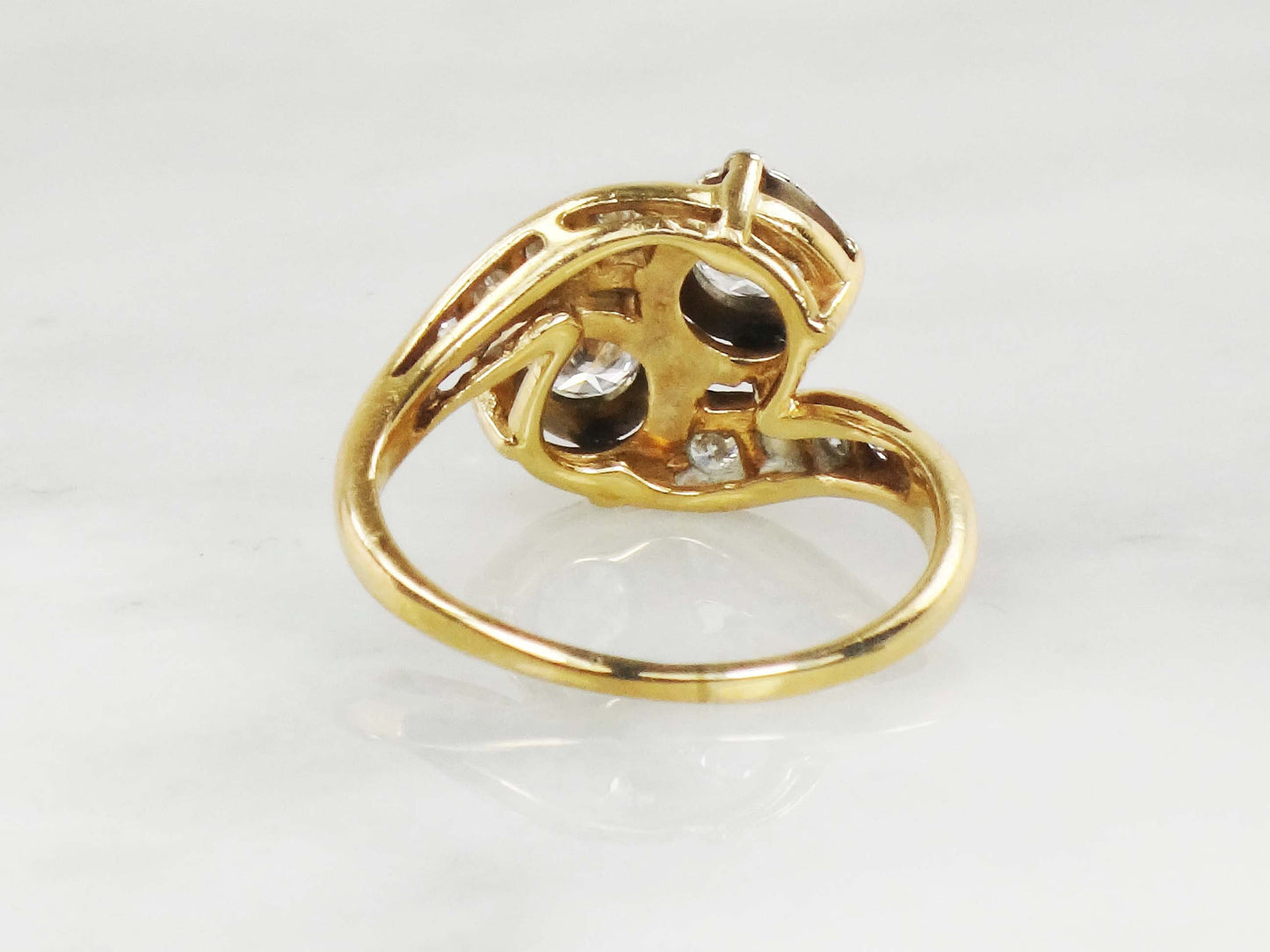 Vintage 14k Natural Diamond Toi et Moi Ring, Two Tone Gold Two Stone Diamond Ring, Approximately 1 Carat