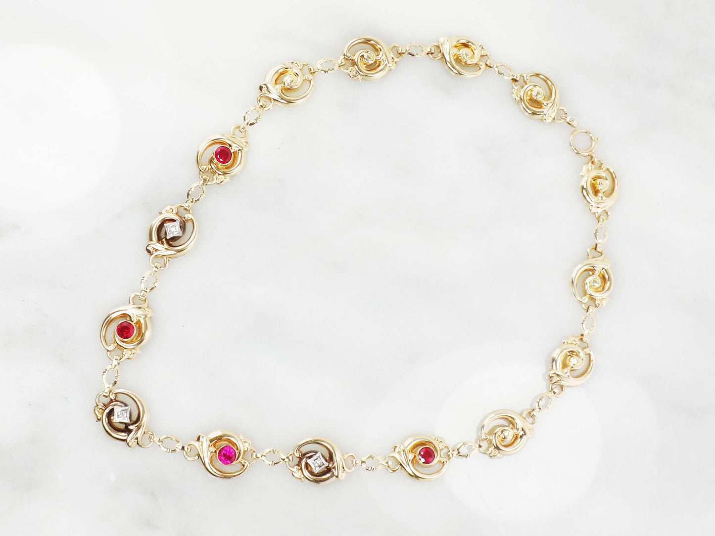 Vintage Ruby and Diamond Choker Necklace 10k Two Tone Gold Esemco Diamond & Ruby Choker Necklace 15.25"