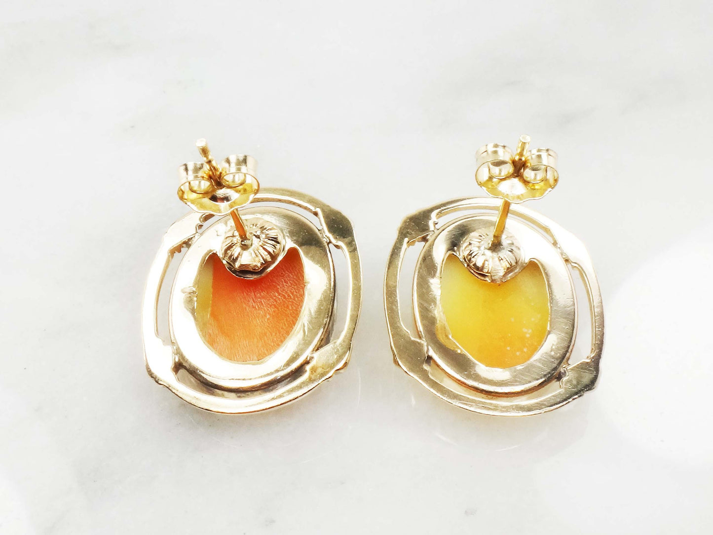 Vintage 14k Yellow Gold Cameo Stud Earrings with Post Backs