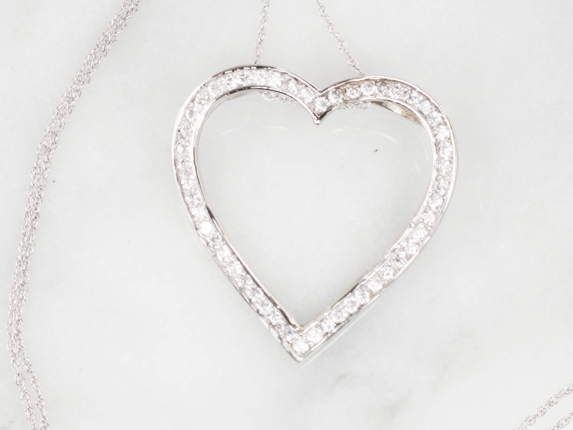 1.25 CT Diamond Heart Pendant Necklace: 14k White Gold, Adjustable Chain