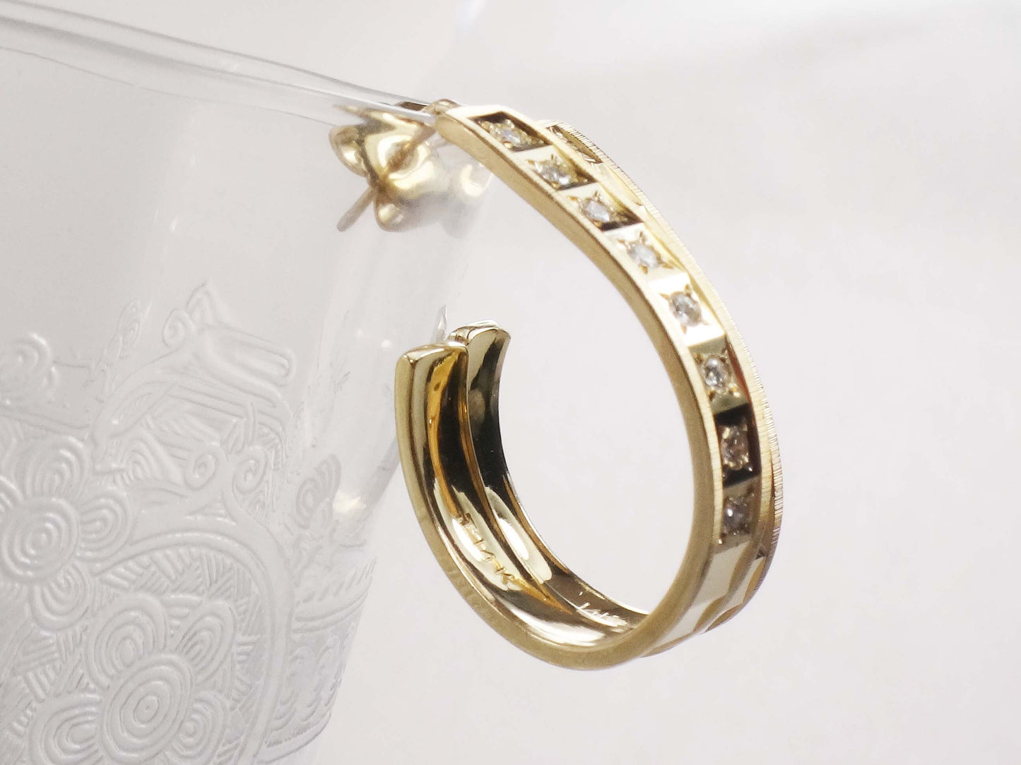 Vintage 14k Yellow Gold Natural Diamond Half Hoop Earrings Approx .40 CT TDW Large Gold Diamond Earrings