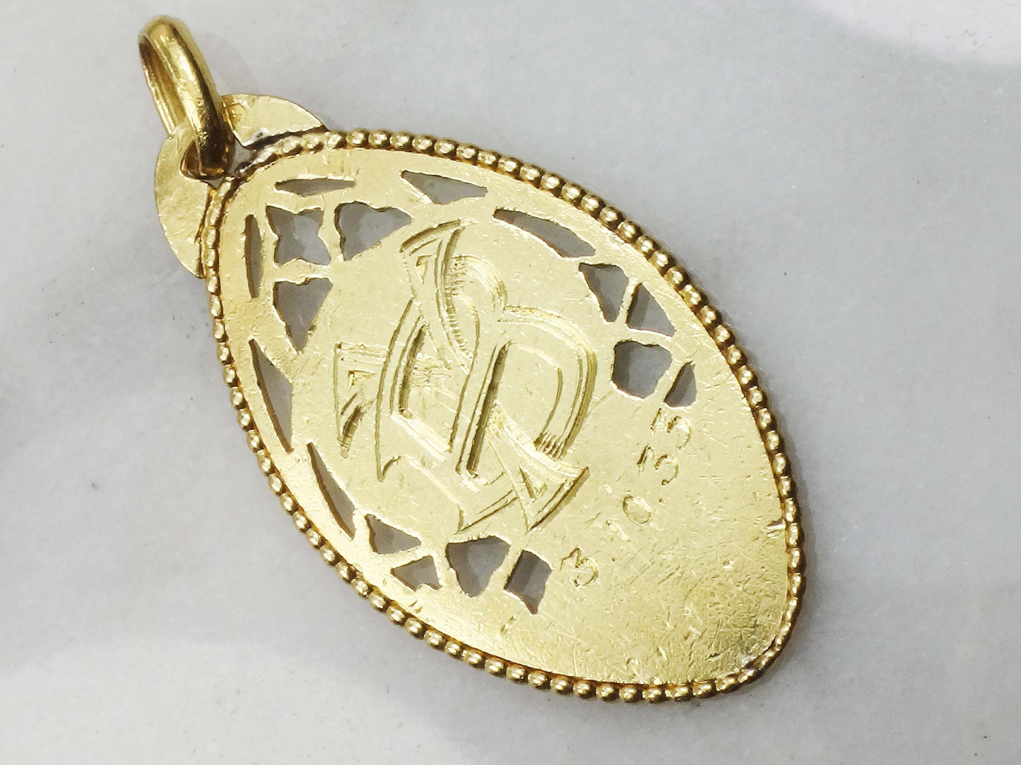 Vintage 18k Yellow Gold Virgin Mary Medal Mother Mary Charm - Catholic Religious Pendant Circa 1930's