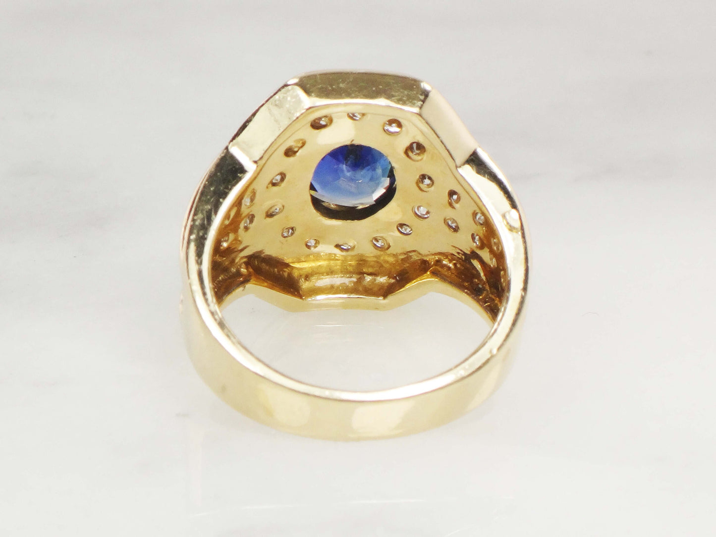 Vintage 14k Yellow Gold GIA Certified Natural Blue Sapphire and Natural Diamond Ring Size 6